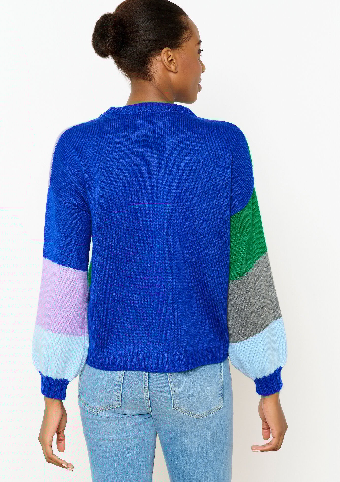 Jacquard pullover with colourblock, Jacquard pullover with colourblock - ELECTRIC BLUE - 04006386_1619