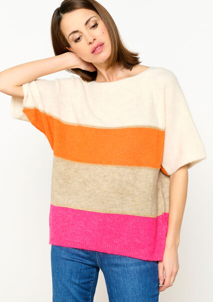 Colourblock pullover with short sleeves - CORAL PINK  - 04006480_1968