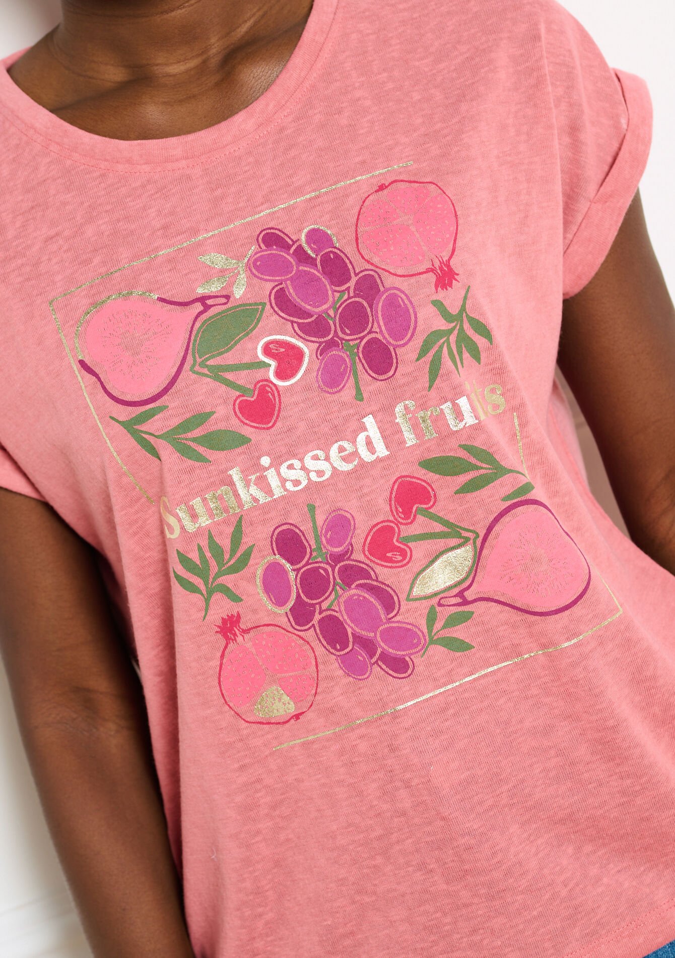 T-shirt met zomerse print - COSMETIC PINK - 02301947_5733