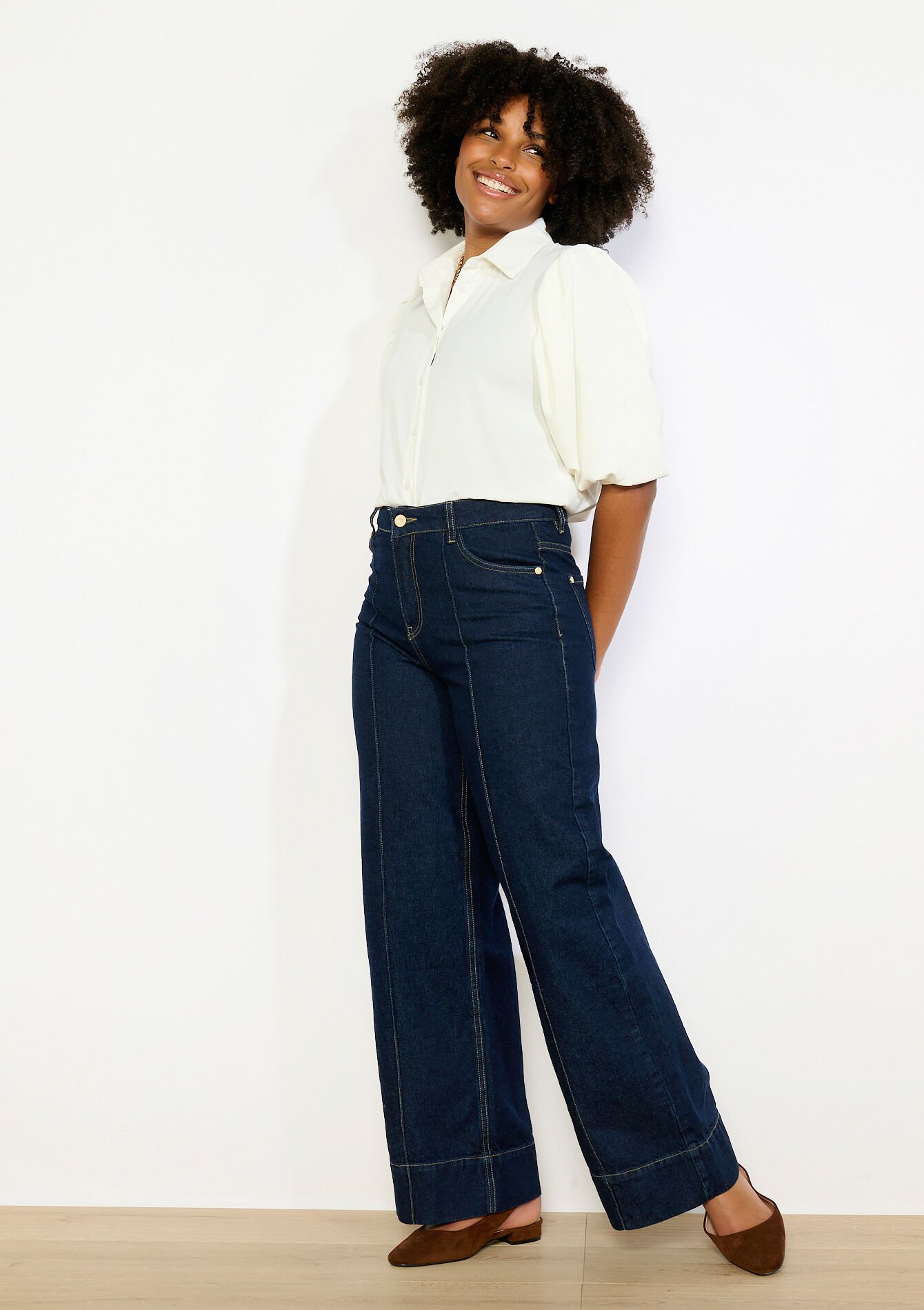 Jean large à surpiqûres - DARK BLUE - 22000657_0501