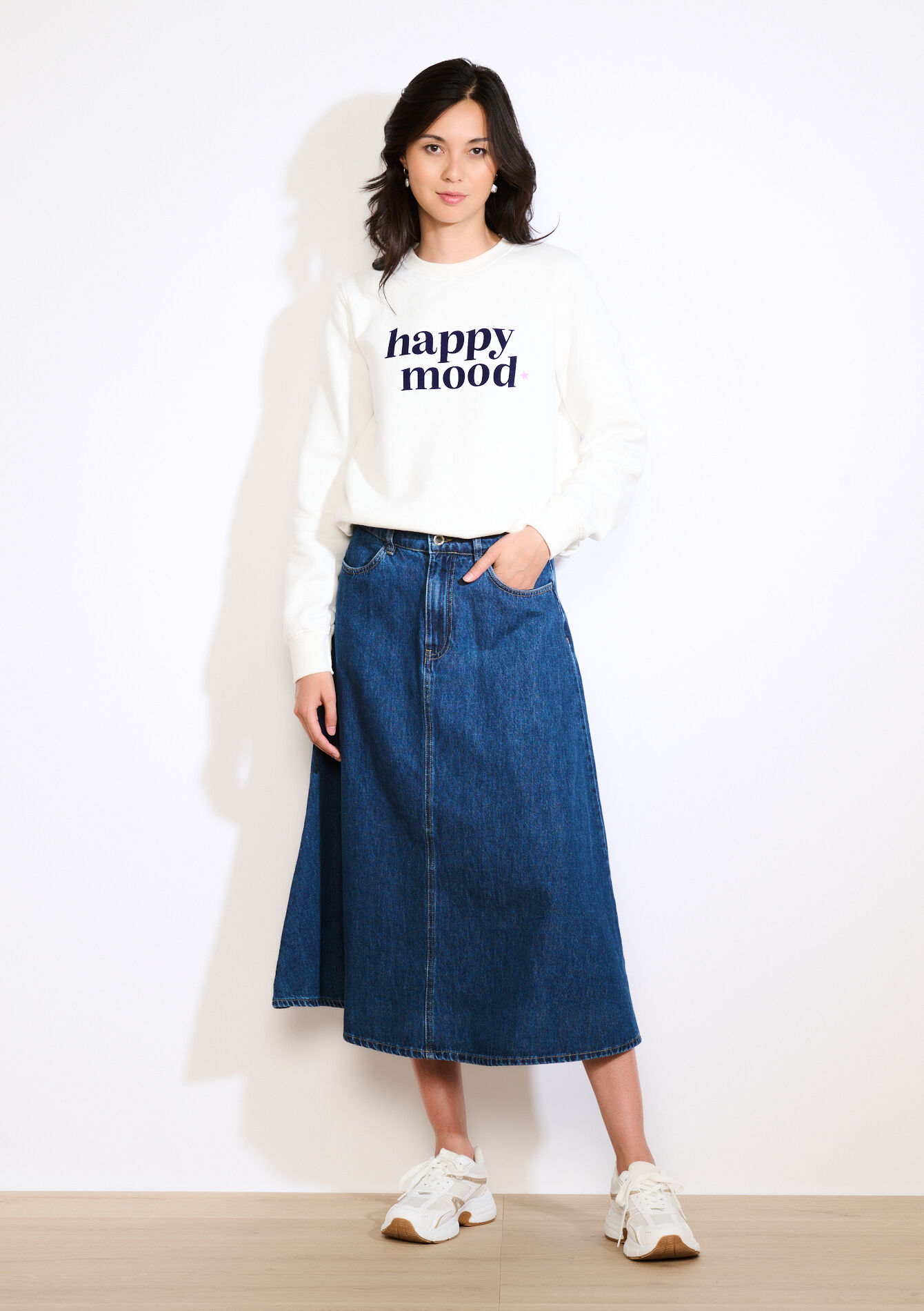 Uitlopende midi-jeansrok - DARK BLUE - 07101381_0501