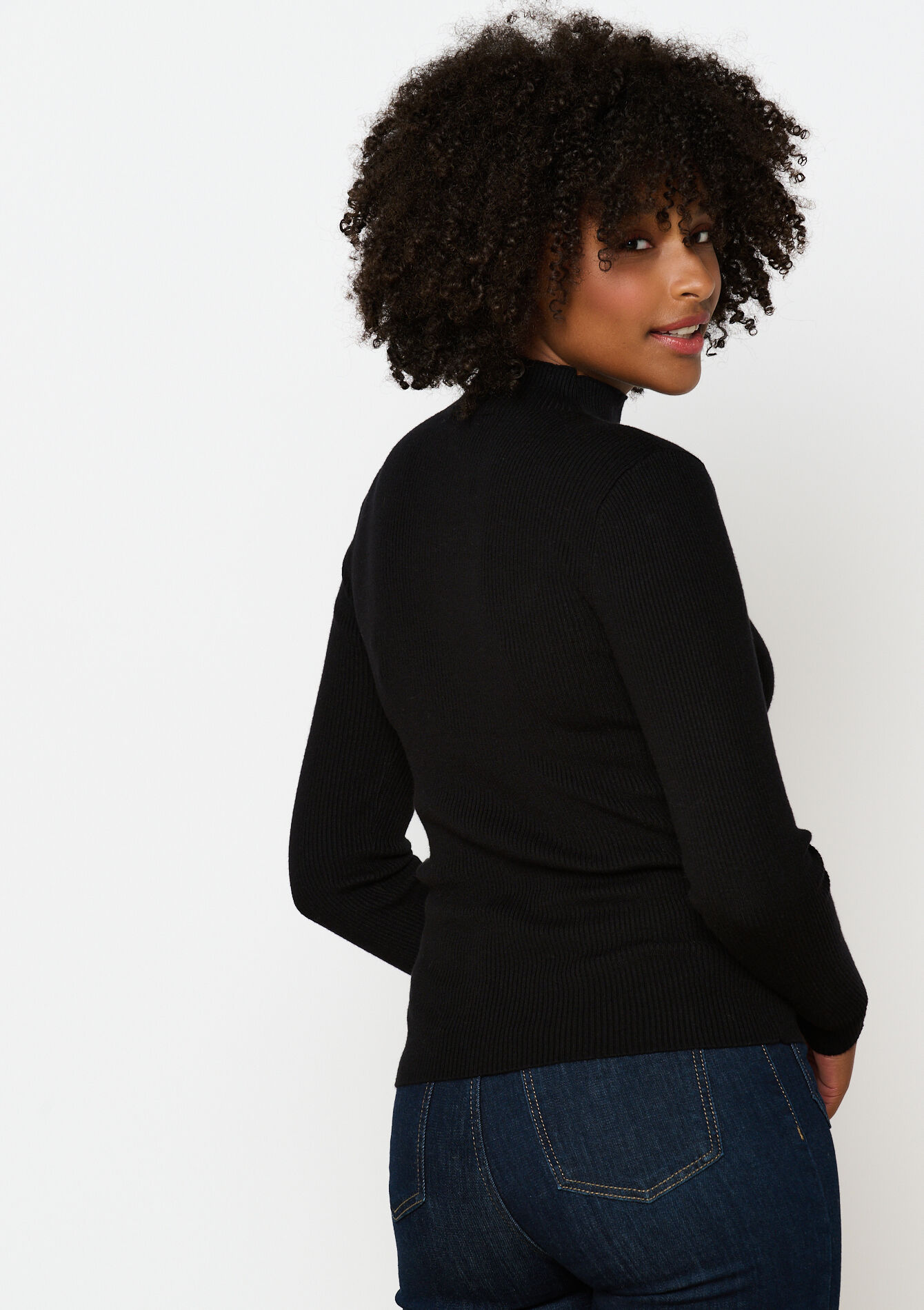 Ribbed sweater with mock neck, Ribbed sweater with mock neck - BLACK - 04006510_1119