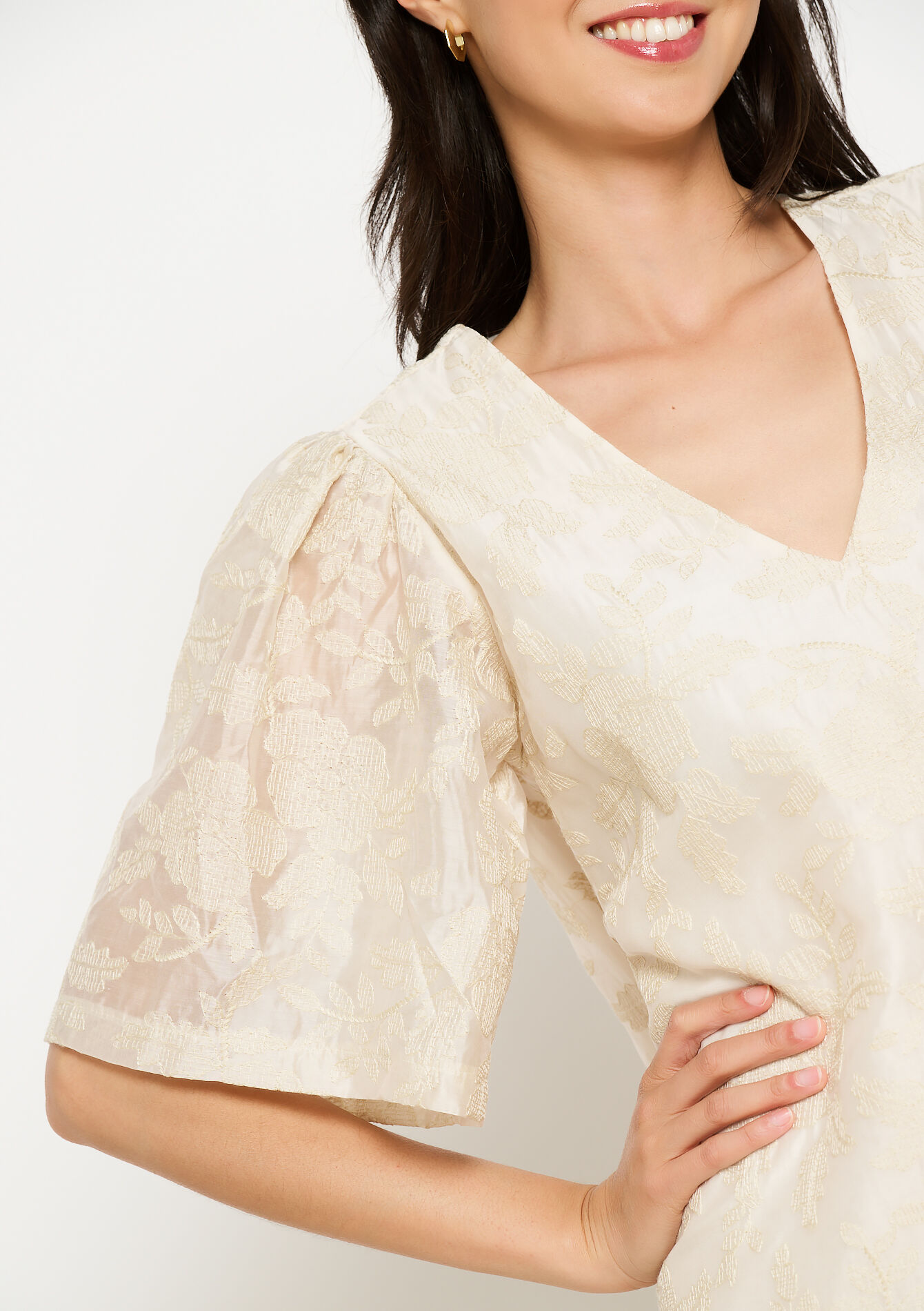 Geborduurde A-lijnjurk, Geborduurde A-lijnjurk - VANILLA WHITE - 08104159