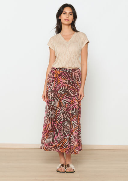 Maxi skirt with leaf print - ORANGE MANGO - 07101226_2575