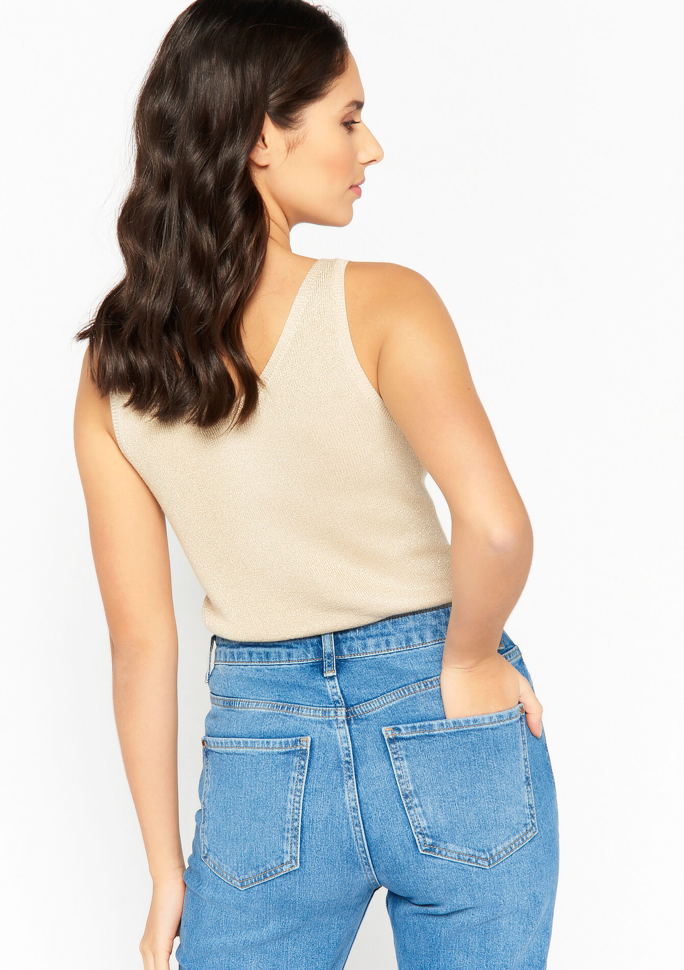 Ribbed pullover with short sleeves - LT BEIGE - 04005936_2527