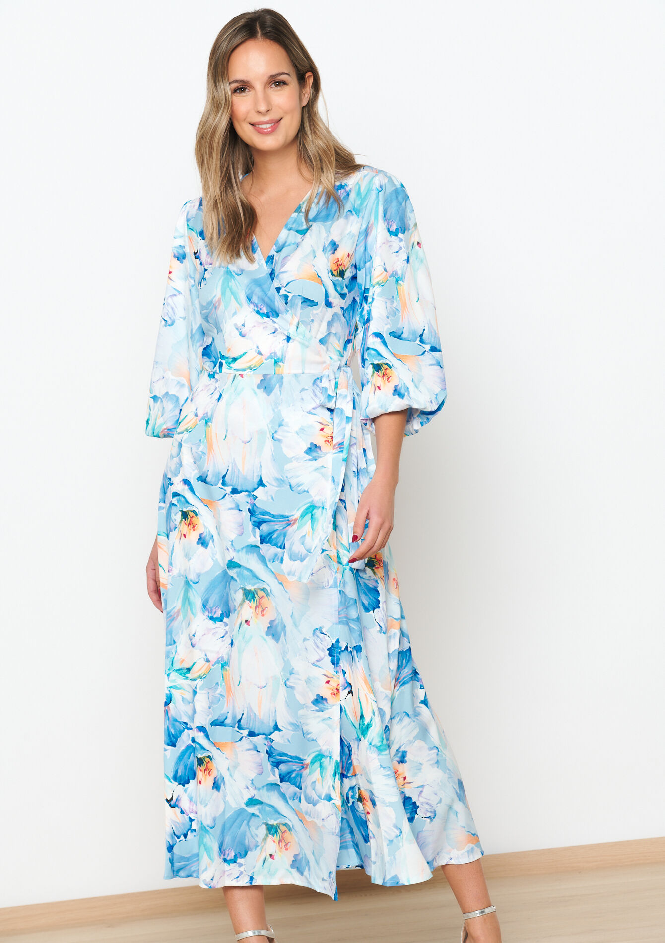 Wikkeljurk met bloemenprint, Wikkeljurk met bloemenprint - PASTEL BLUE - 08103529