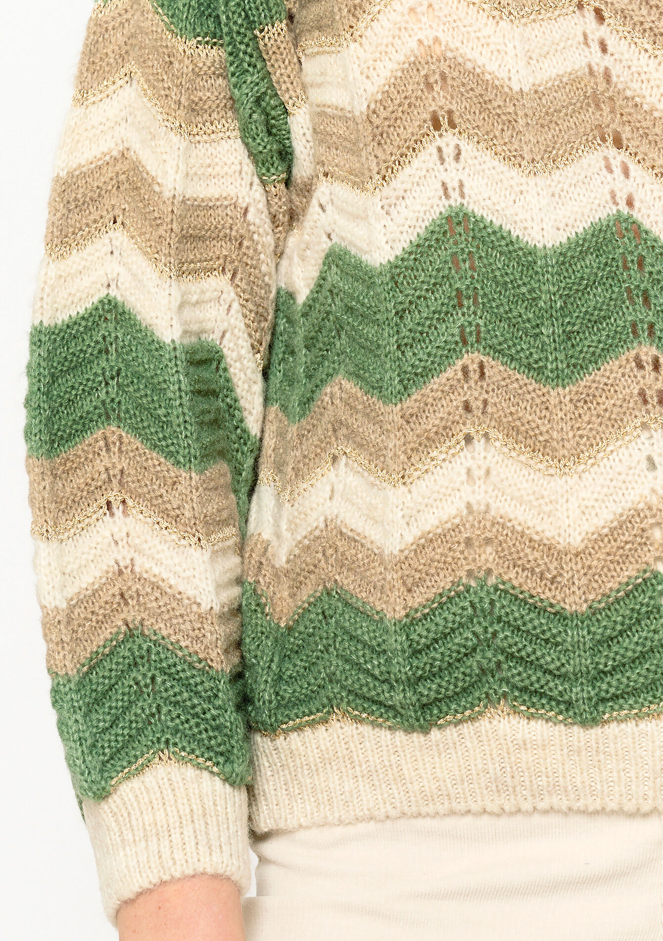 Pullover en jacquard à motif zigzag, Pullover en jacquard à motif zigzag - KHAKI MED - 04006340_4327