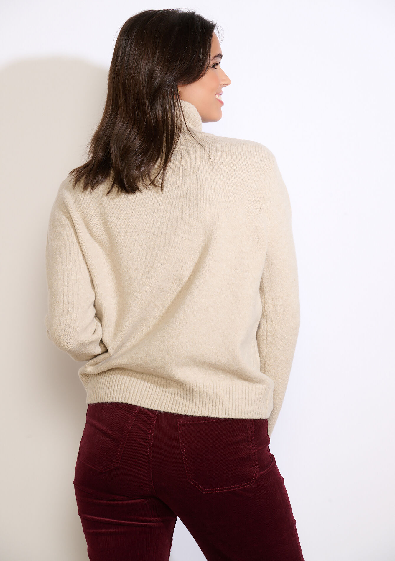 Gebreide trui met rits - LT BEIGE - 04006945