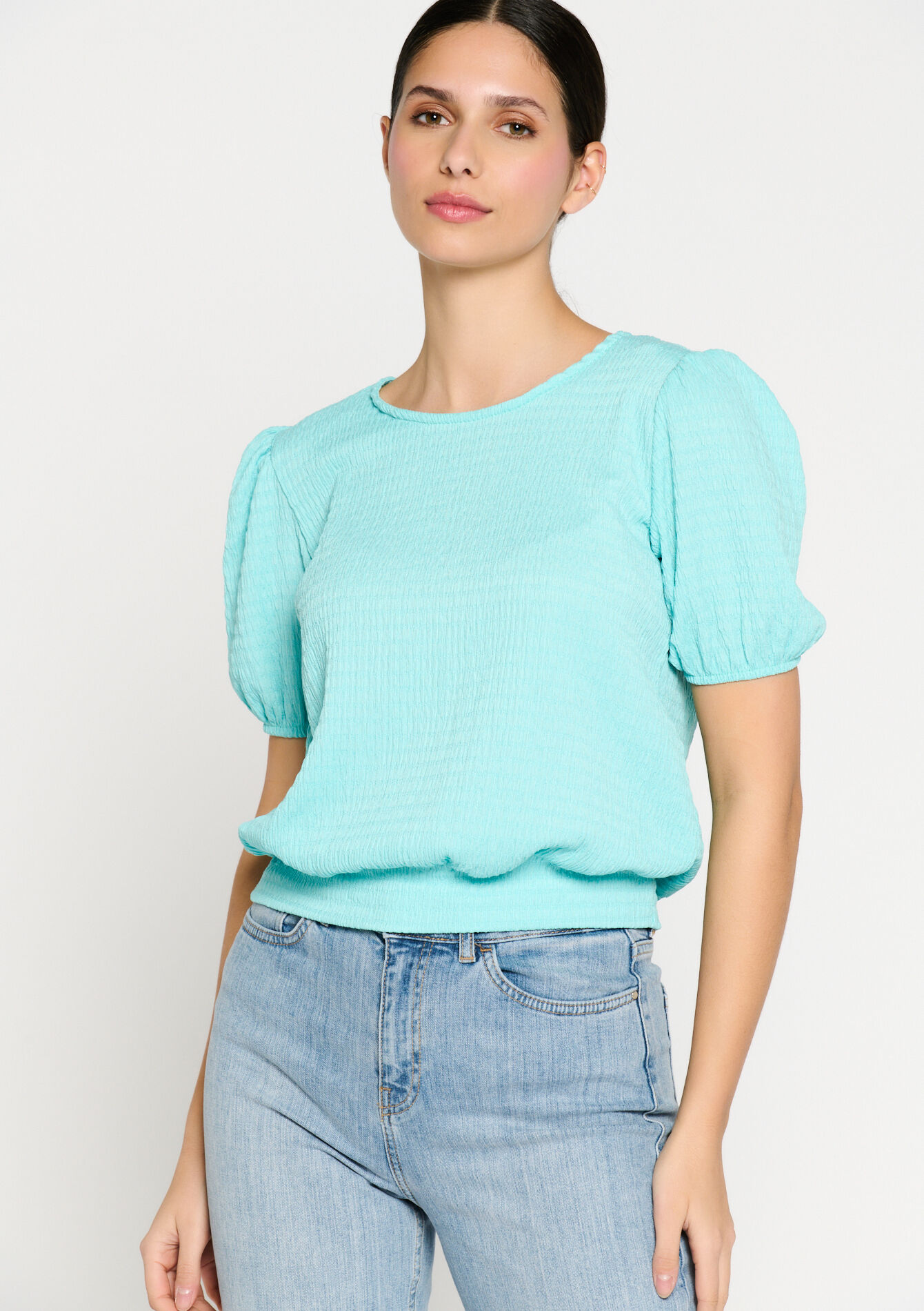 T-shirt à manches ballon, T-shirt à manches ballon - TURQUOISE - 02301434_1759