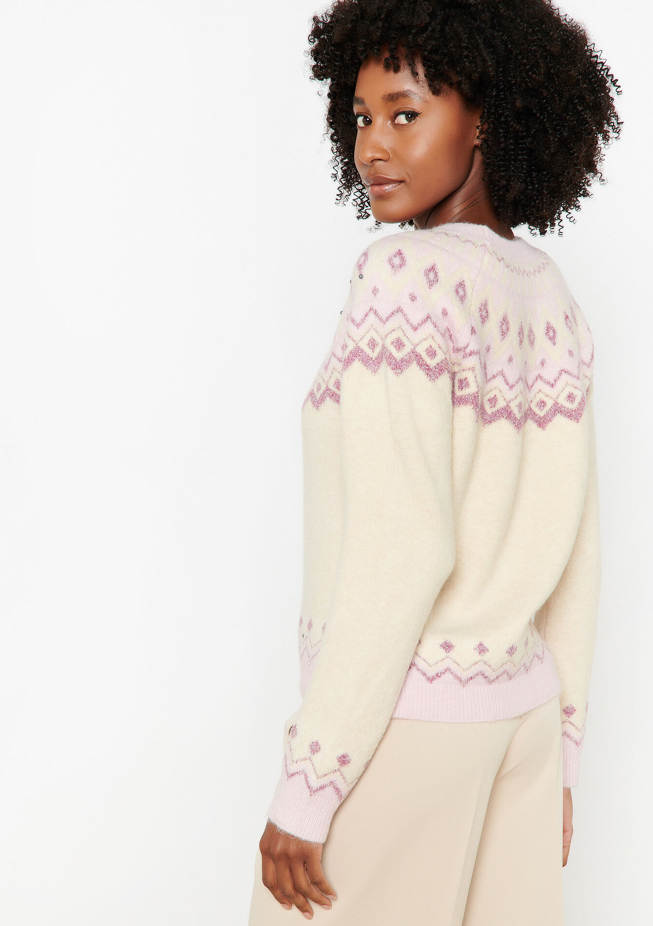 Pullover en jacquard avec col ras du cou, Pullover en jacquard avec col ras du cou - LT BEIGE - 04006196_2527