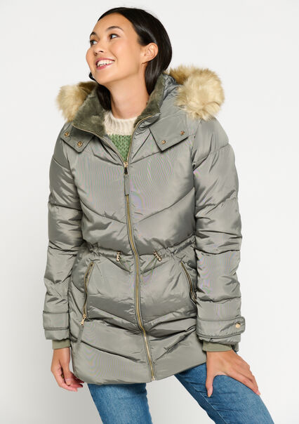 Quilted jacket with hood - KHAKI STRAW - 23000588_2544