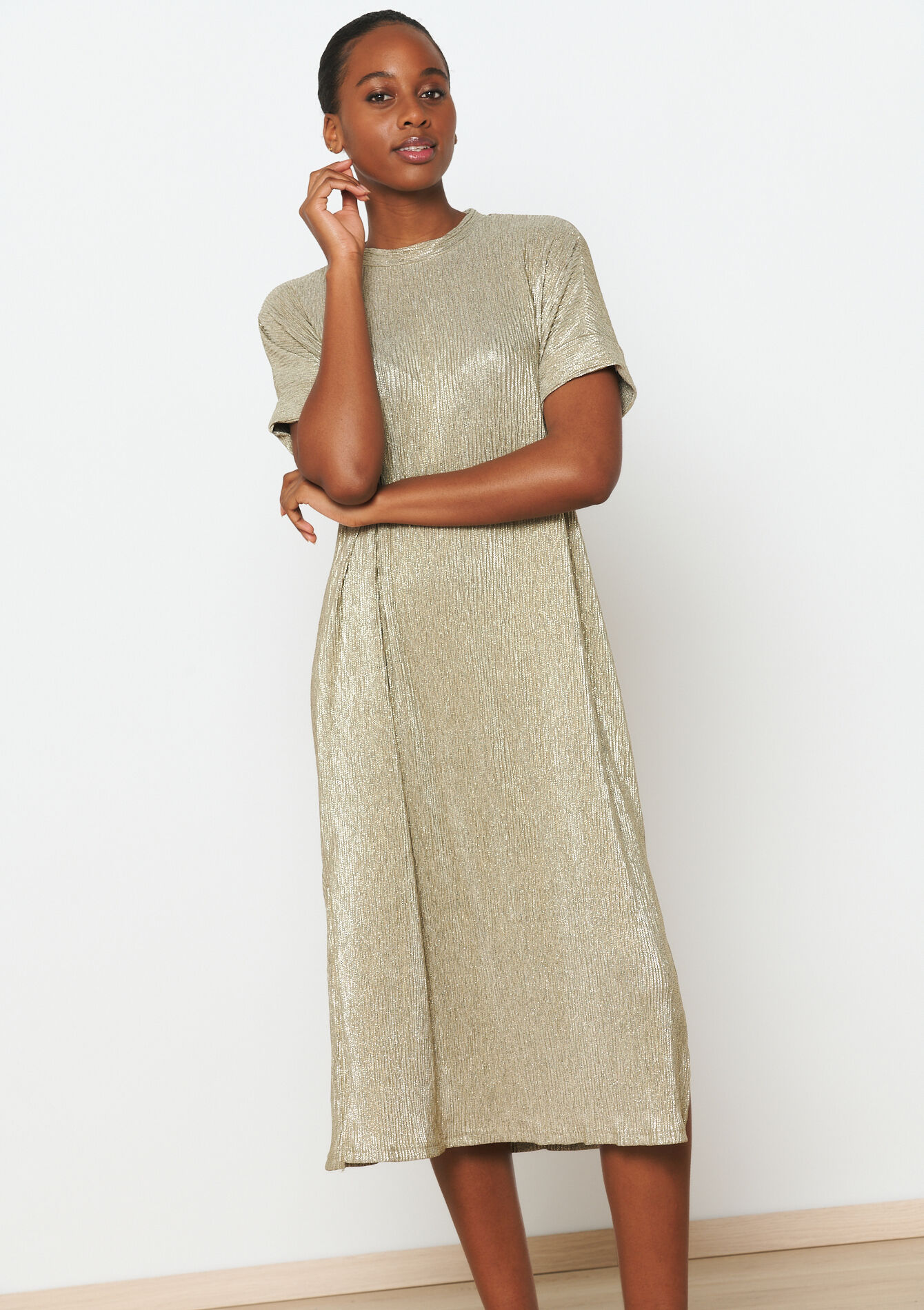 Robe t-shirt métallisée, Robe t-shirt métallisée - GOLD - 08103521_1058