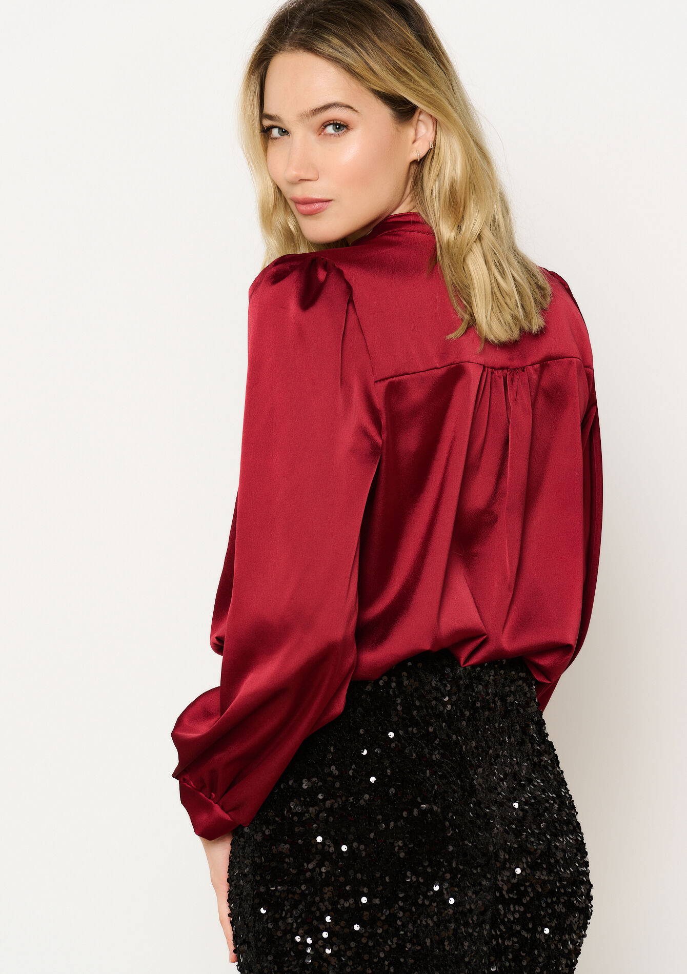 Satijnen hemd met lange mouwen, Satijnen hemd met lange mouwen - AUBERGINE - 1121406