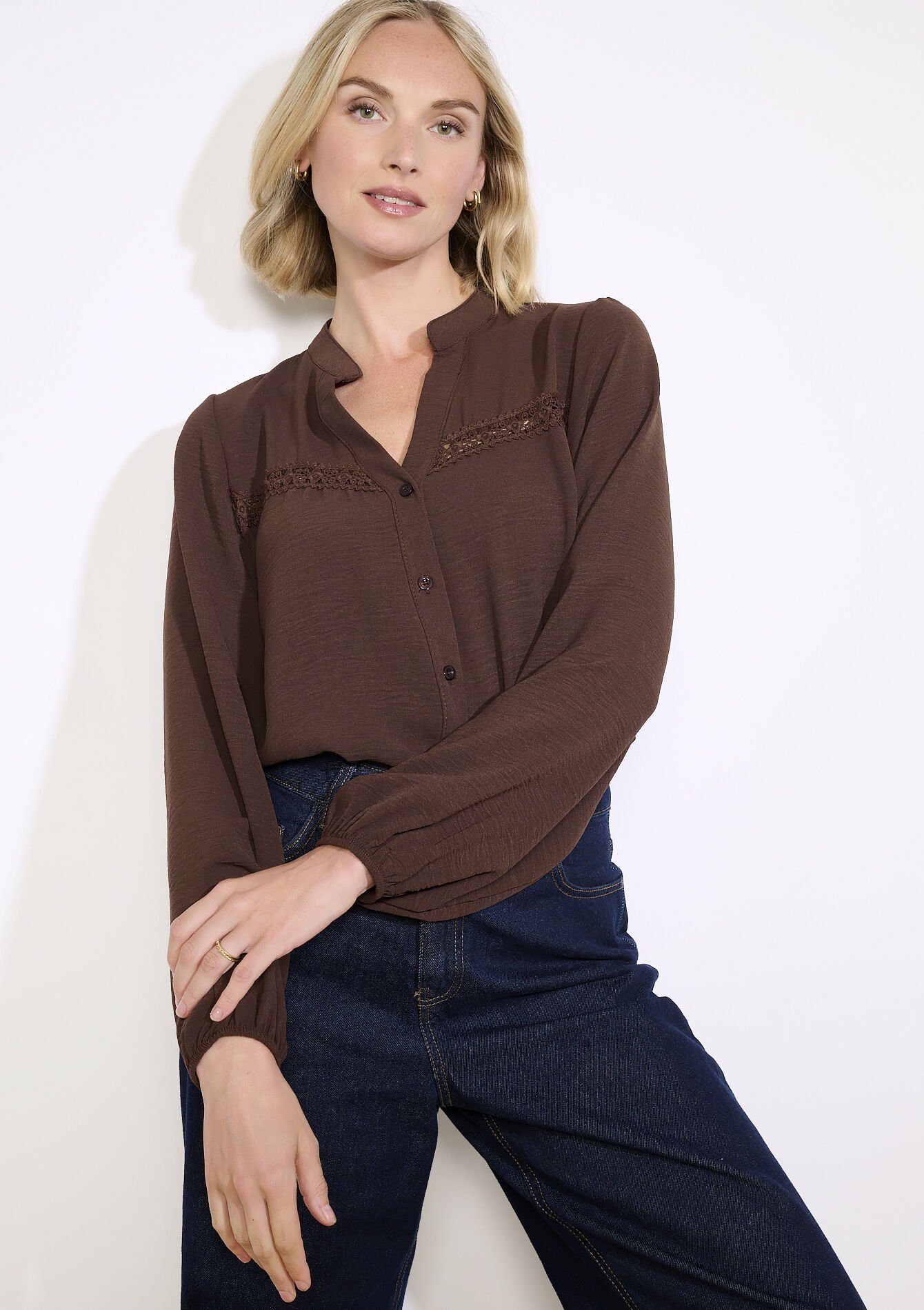 Blouse fluide à détails crochet, , back