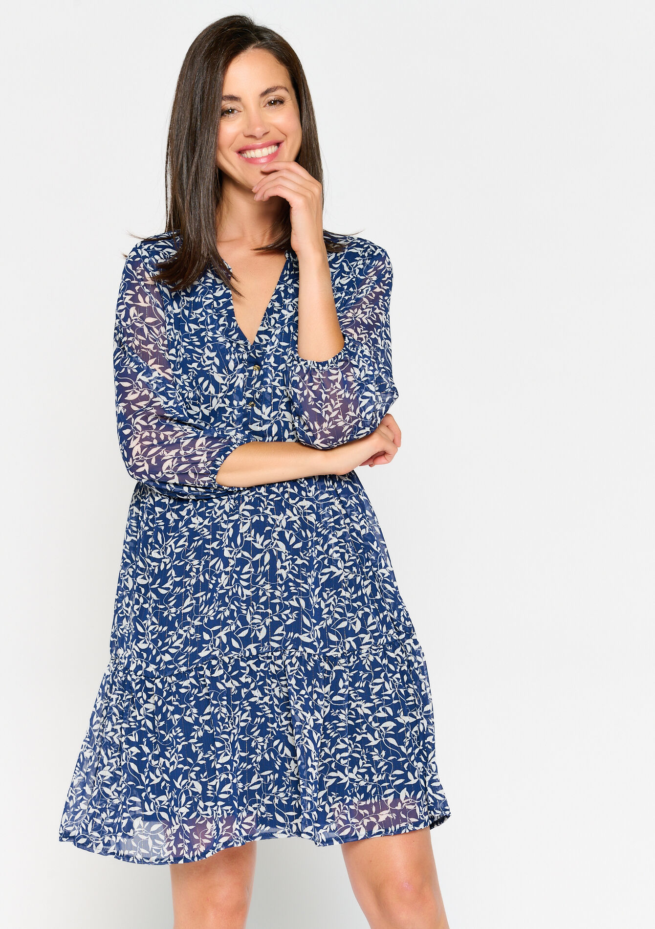 Robe à imprimé fleuri en lurex, Robe à imprimé fleuri en lurex - NAVY BASIC - 08102983_2723