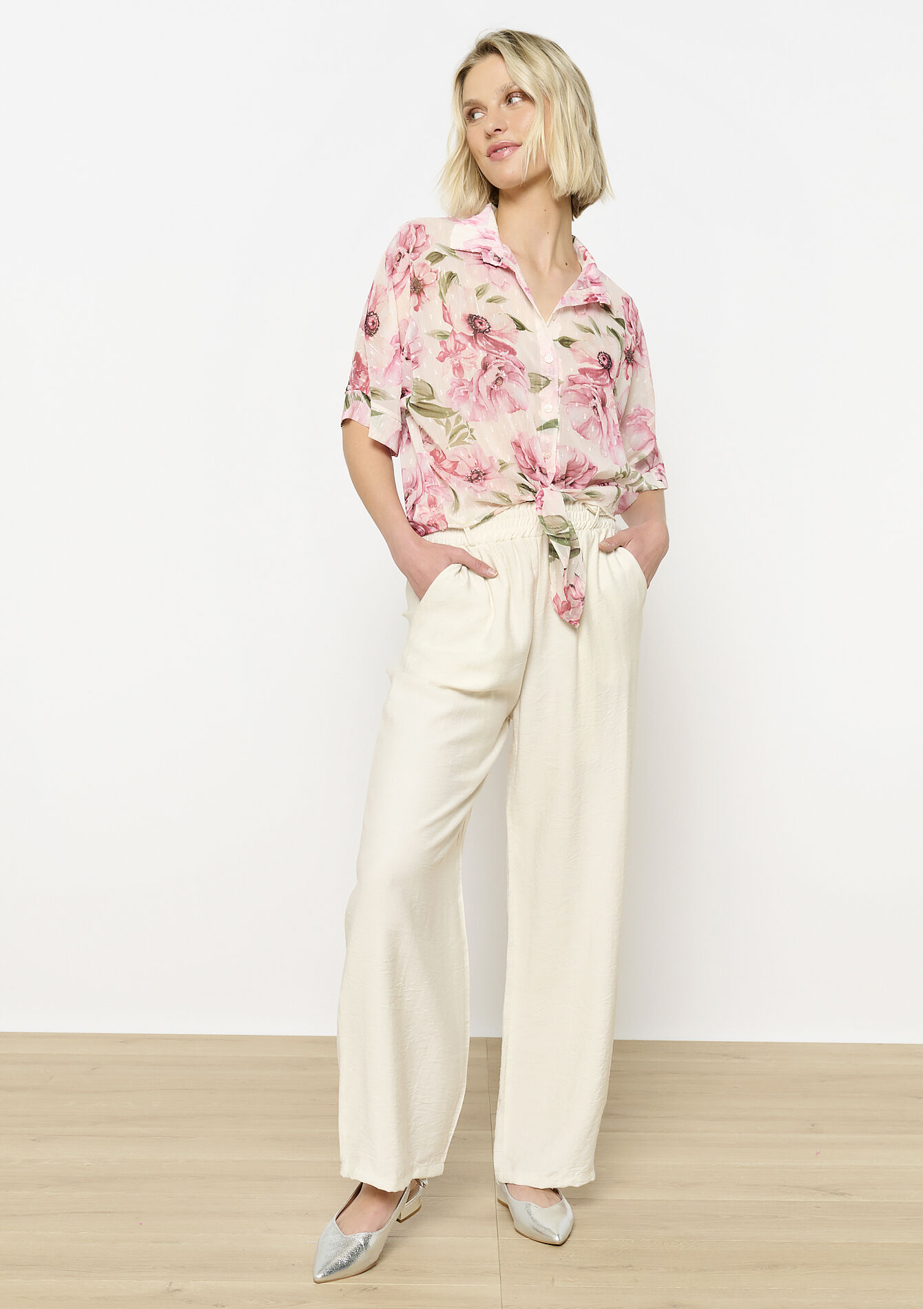 Knotted floral shirt, Knotted floral shirt - LIGHT PINK - 05702771_1303