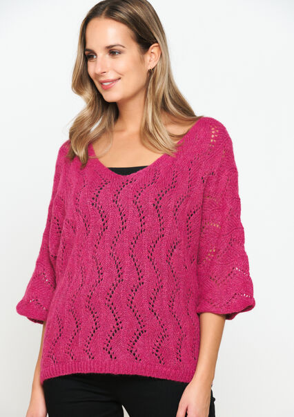 Open-knit pullover with batwing sleeves - BORDEAUX WINE - 04006352_5514
