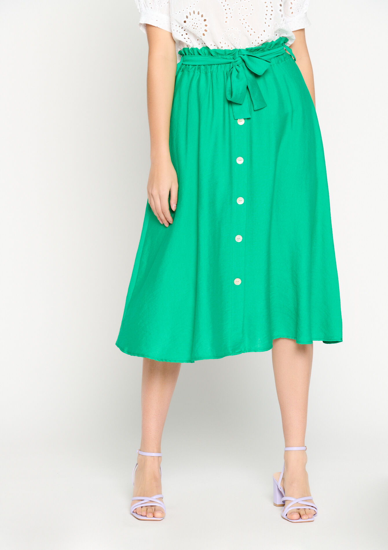 Midi skirt with buttons, Midi skirt with buttons - GREEN APPLE - 07101113_1783