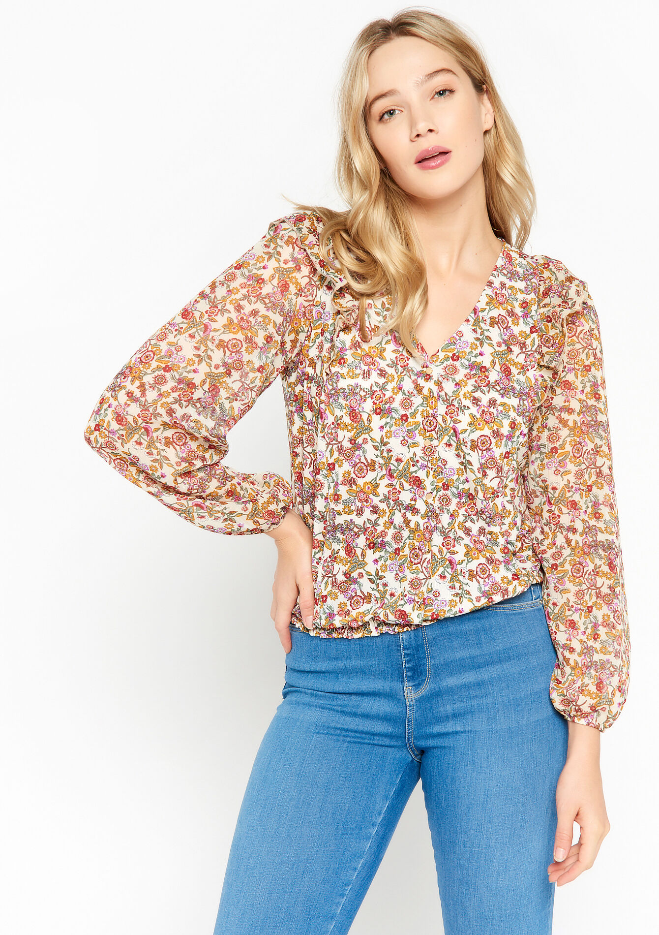Blouse with floral print, Blouse with floral print - OFFWHITE - 02400242_1001