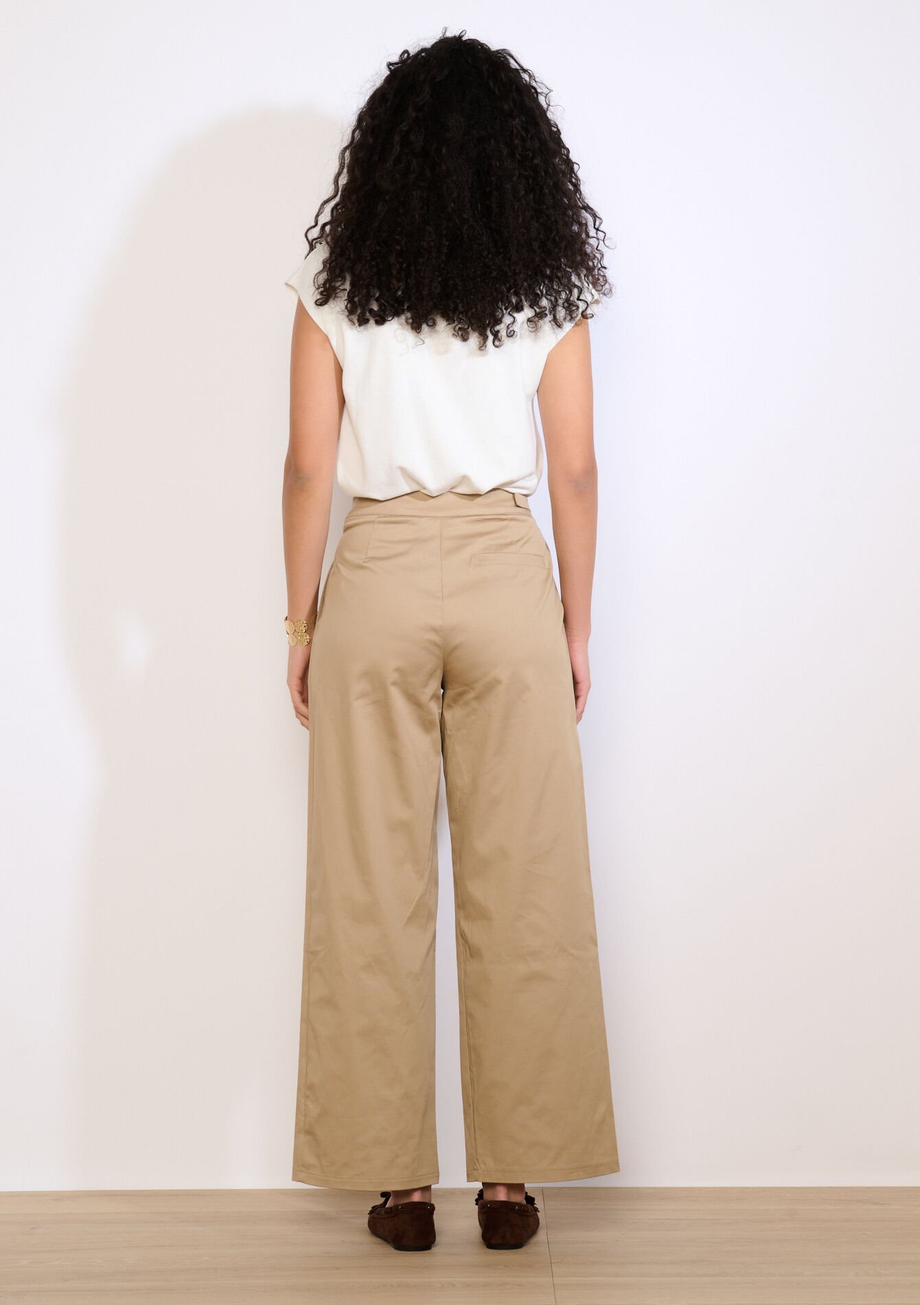 High-waist broek met wijde pijpen - CAMEL SAND - 06100798_3810