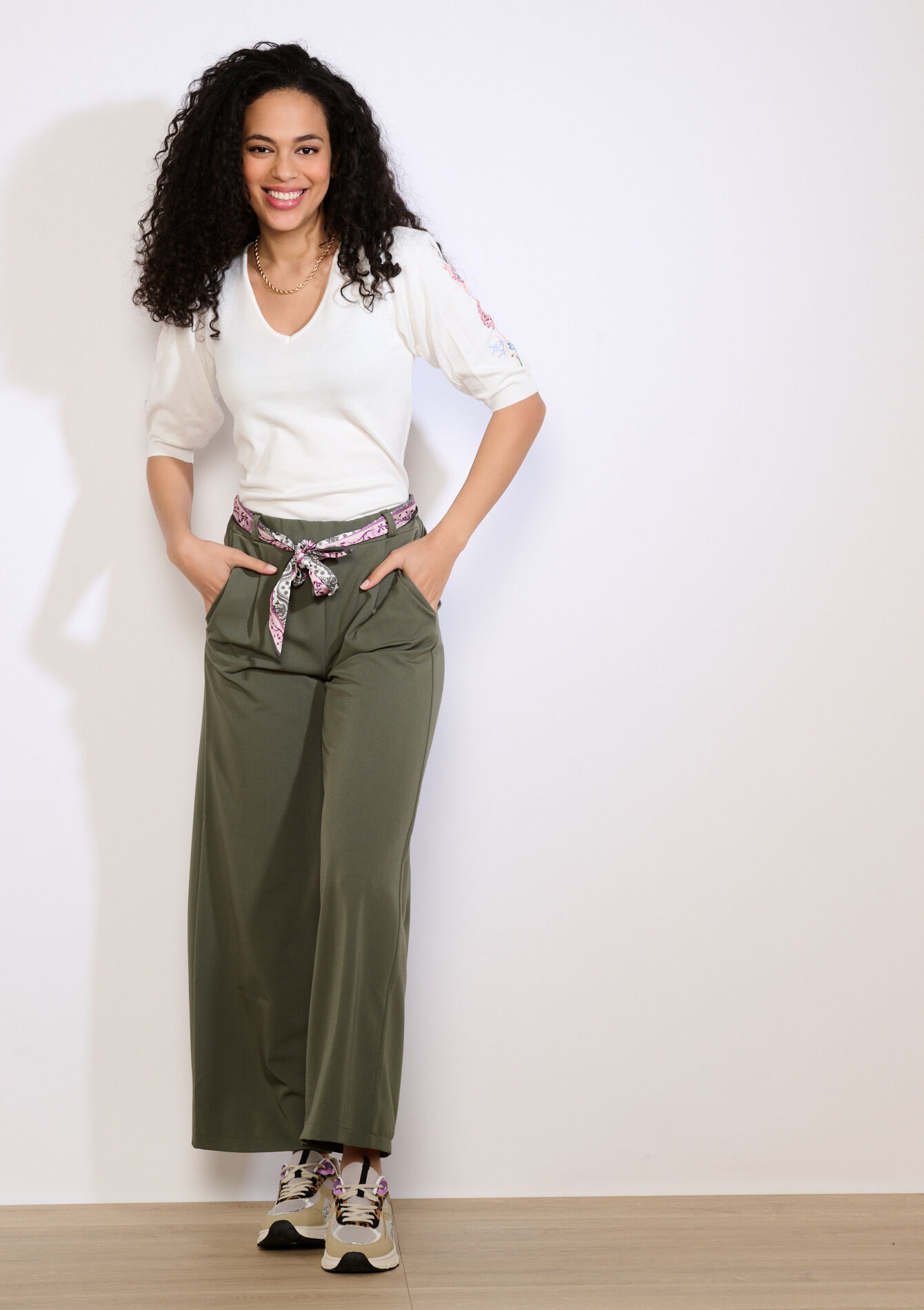 Wide-leg high-waist trousers - KHAKI MED - 06601118_4327
