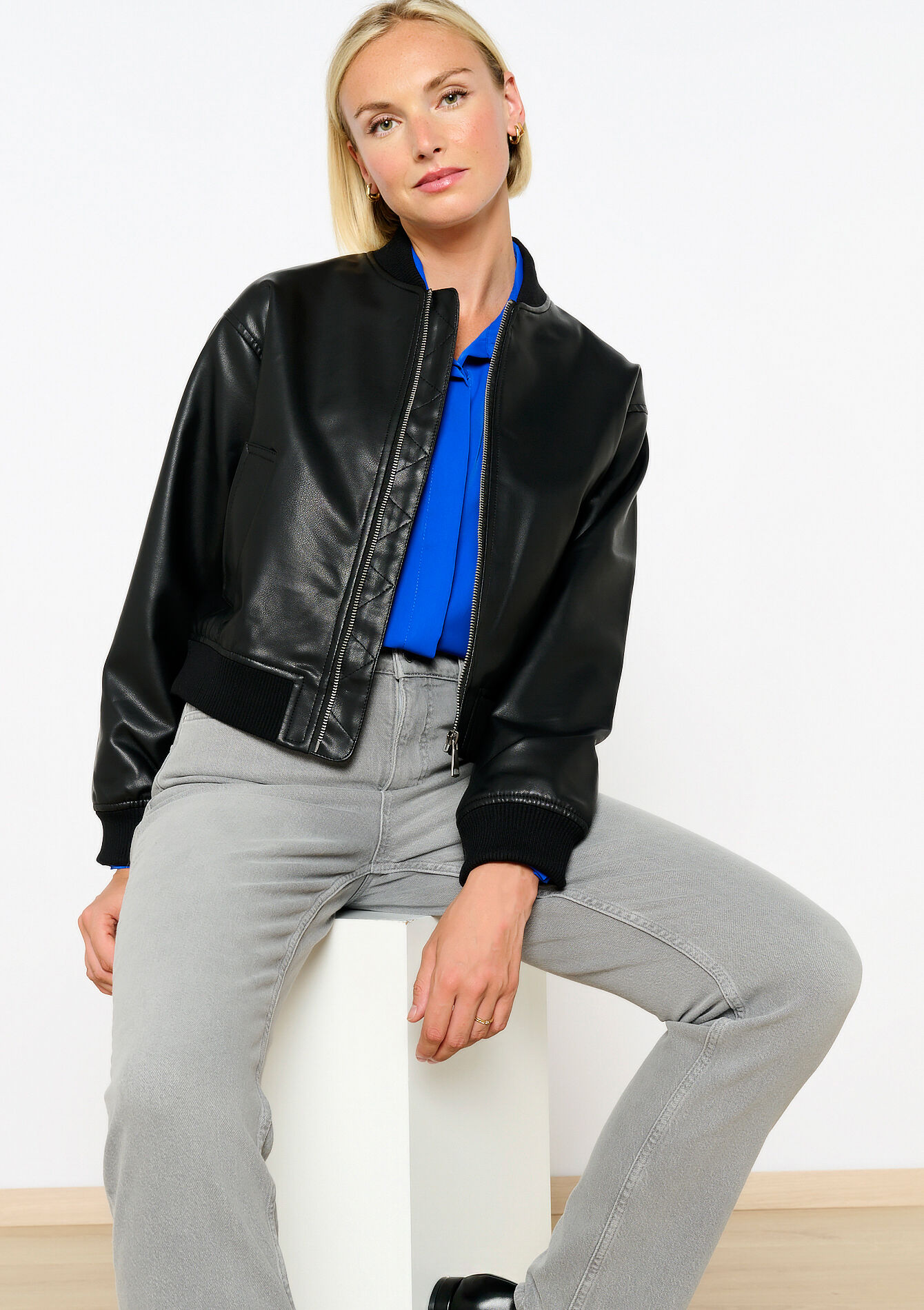 Bomber jacket in imitation leather - BLACK - 09100915_1119