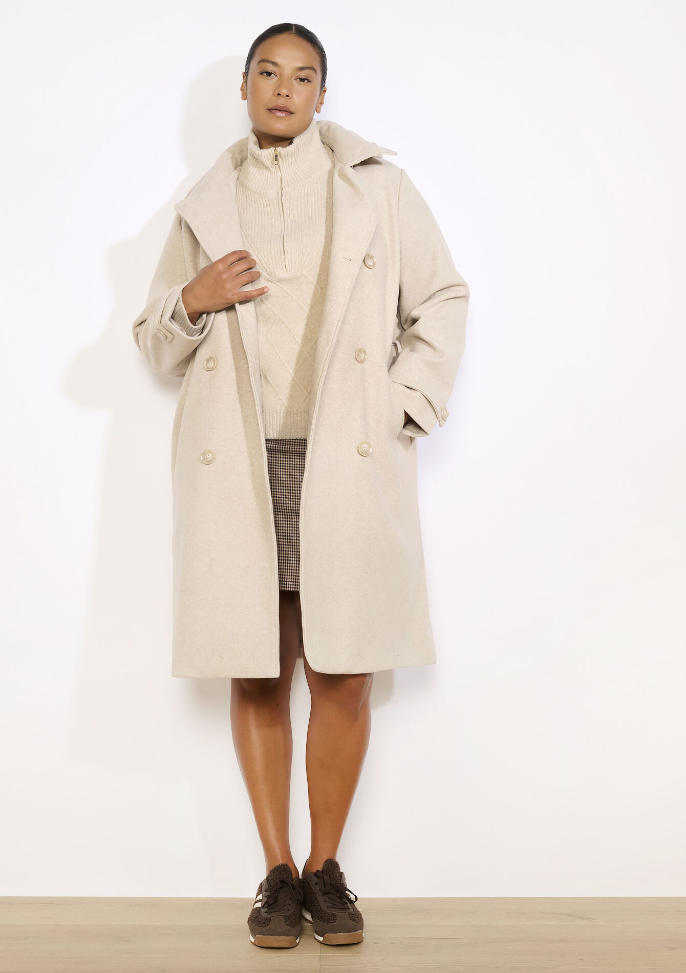 Manteau long ceinturé - BEIGE CHINE - 23000761_4025