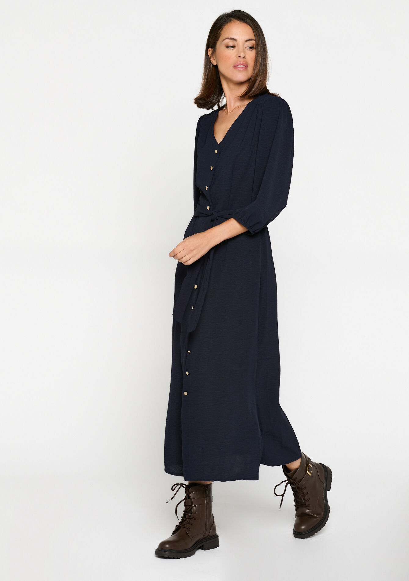 Midi-jurk in kreukstof, Midi-jurk in kreukstof - NAVY BASIC - 08602195_2723