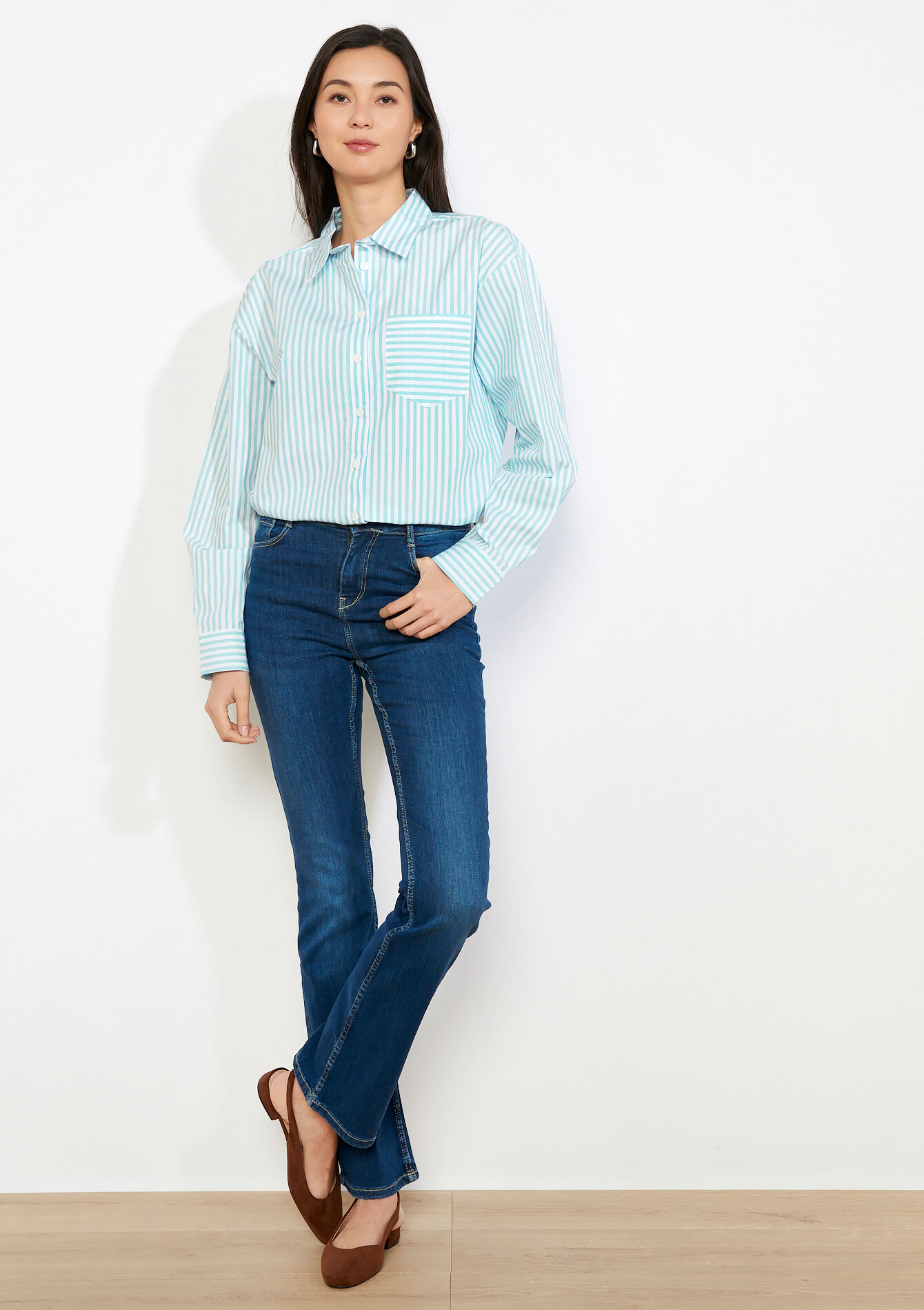 Oversized gestreept hemd, Oversized gestreept hemd - KHAKI FADED - 05702931_4326