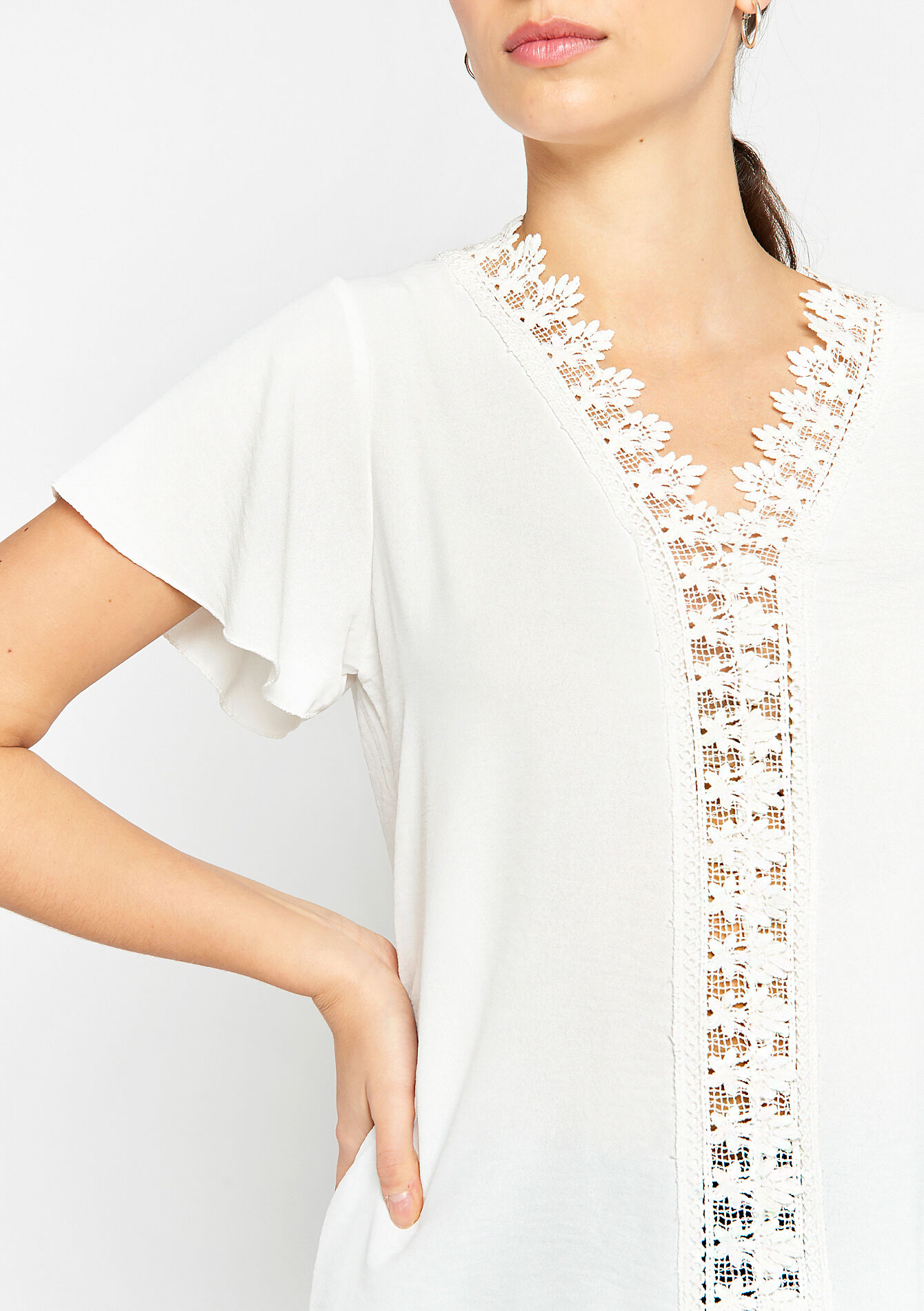 Blouse with V-neck, Blouse with V-neck - OPTICAL WHITE - 05702156_1019