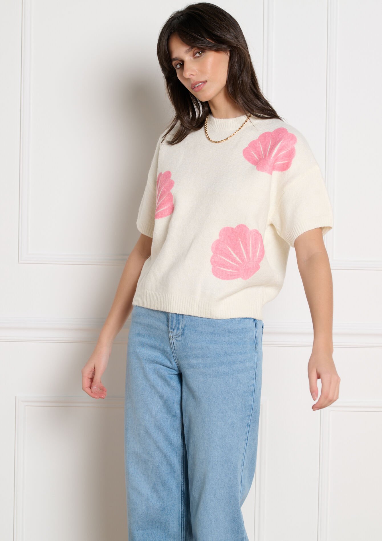 Trui met schelpen en pailletten - VANILLA WHITE - 04007173_1013