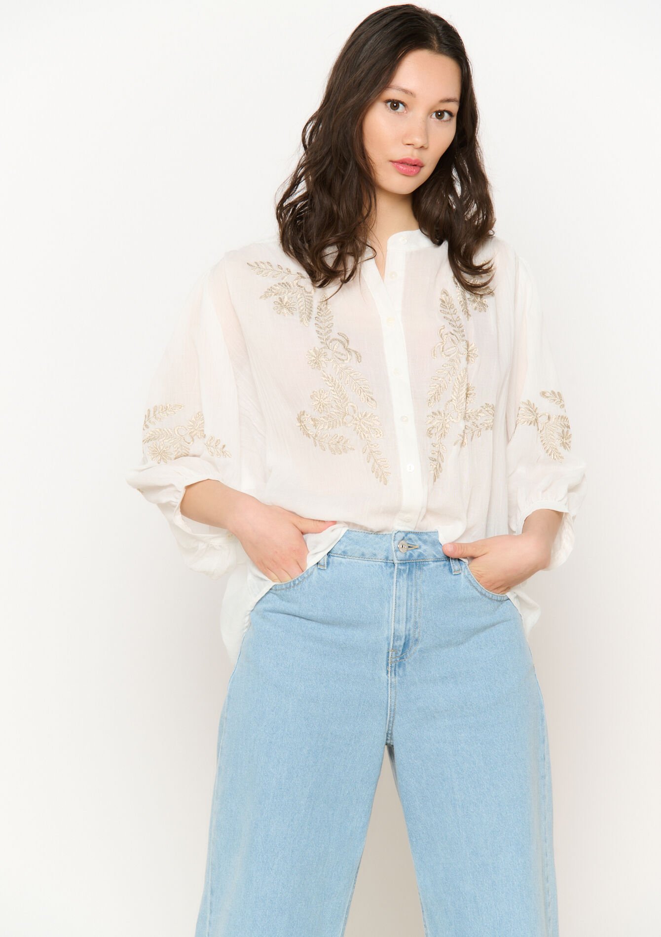 Embroidered voile blouse - OFFWHITE - 05702727_1001