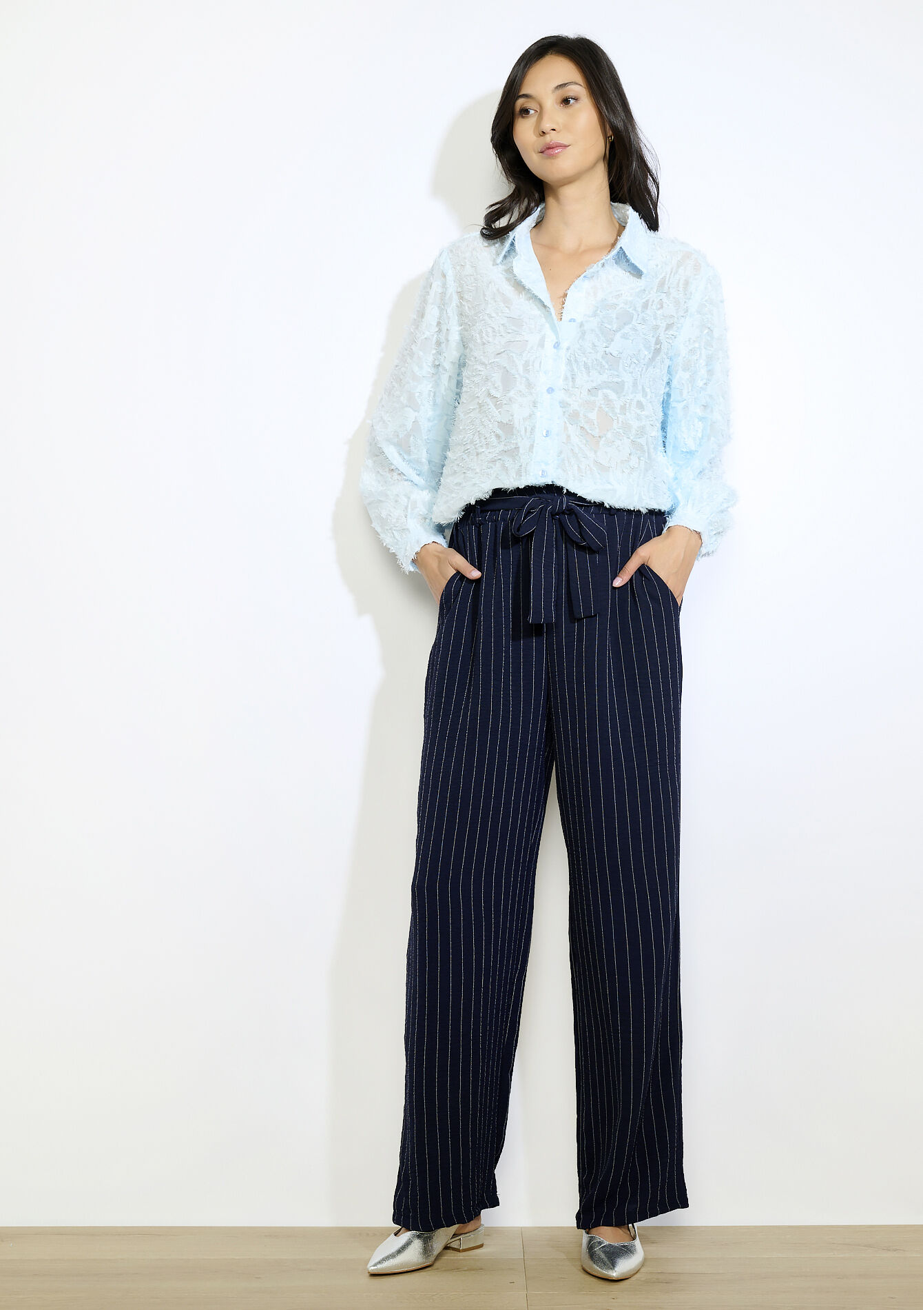 Pantalon fluide à rayures - NAVY BASIC - 06601040_2723