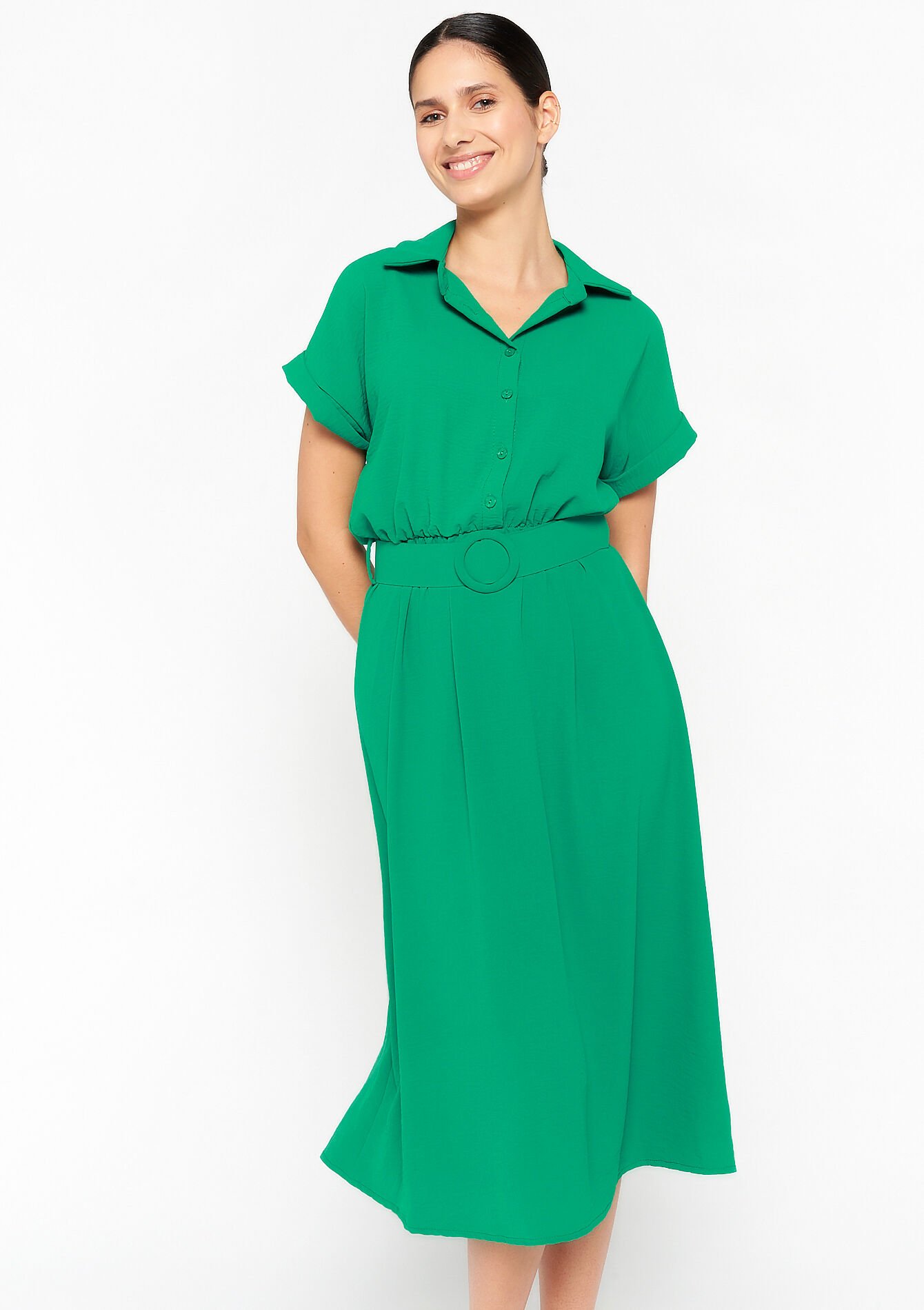 Robe mi-longue à col polo, Robe mi-longue à col polo - GREEN APPLE - 1072776