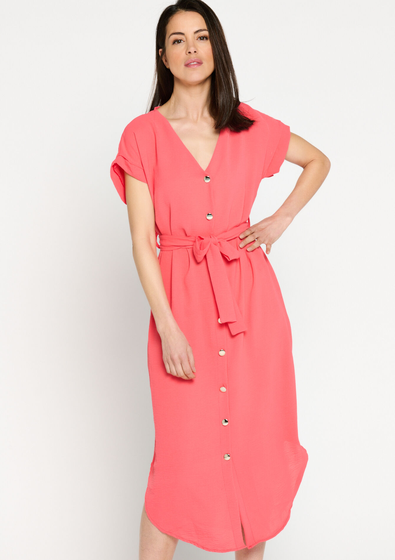 Maxi-jurk met knopen - BRIGHT CORAL - 08601960_315