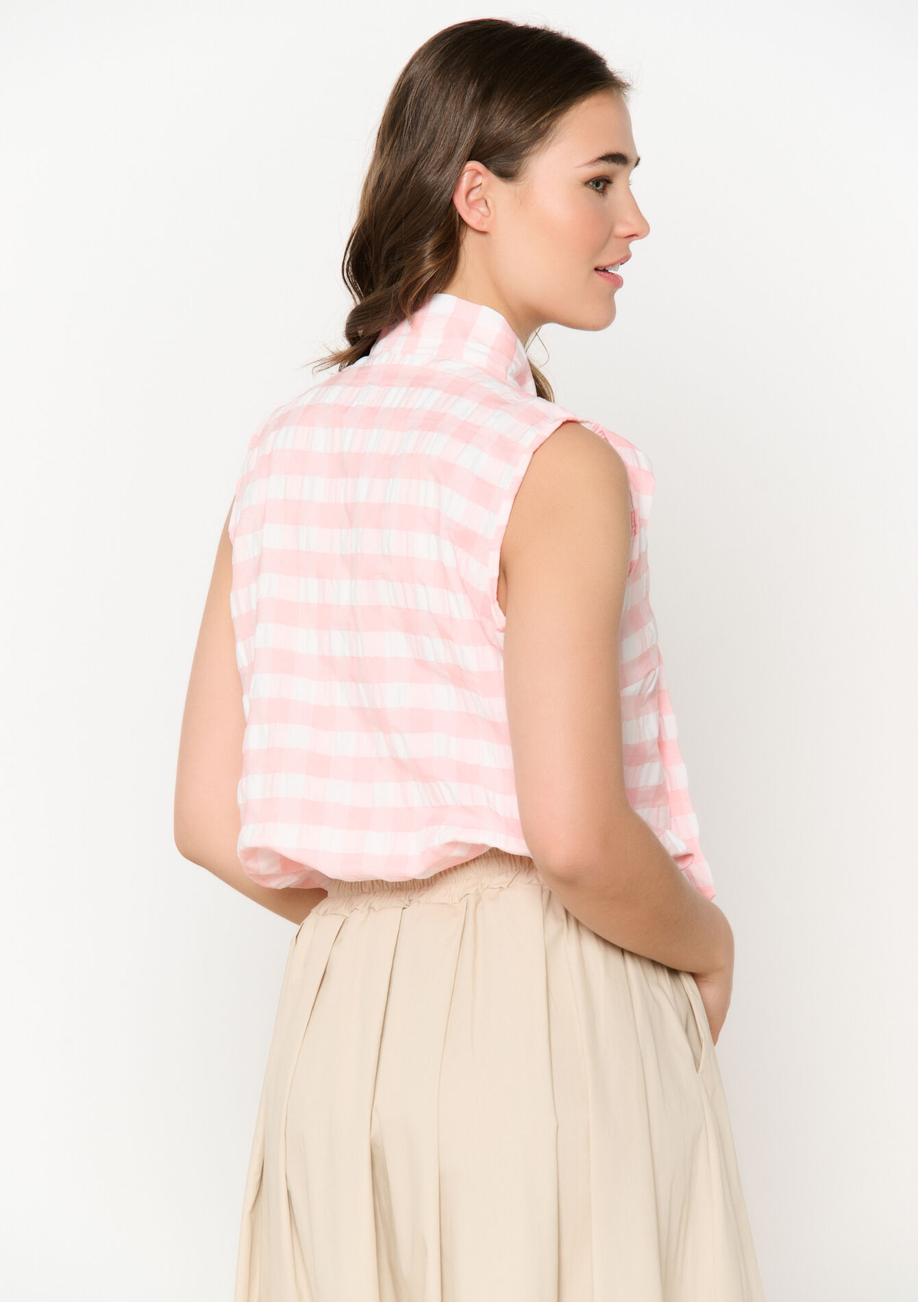 Gingham bow blouse, Gingham bow blouse - CORAL PINK - 05702827_1968
