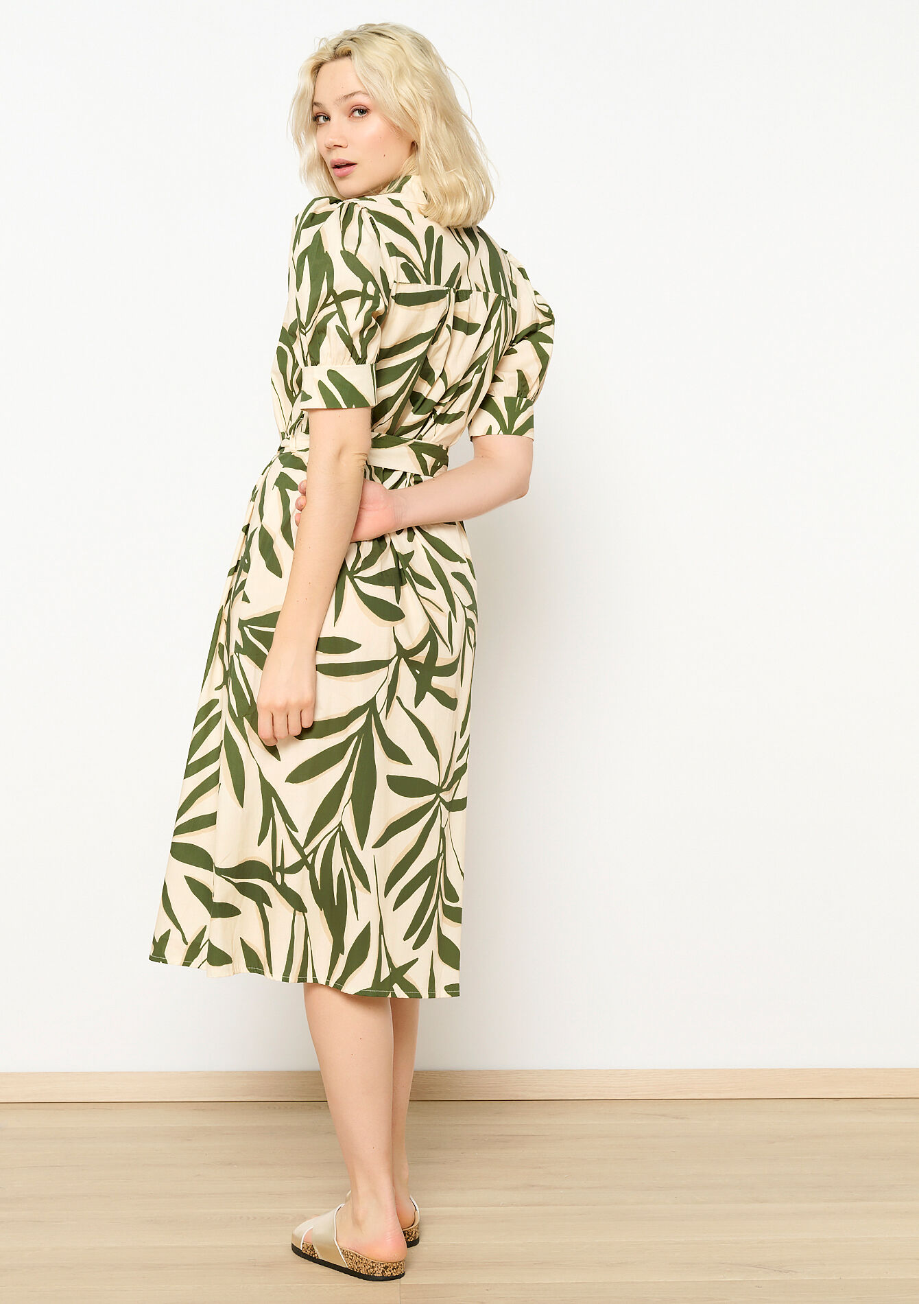 Robe-chemise à imprimé feuilles, Robe-chemise à imprimé feuilles - VANILLA WHITE - 08103541_1013