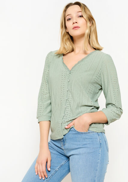Blouse with broderie anglaise - KHAKI MINT - 02301540_2542