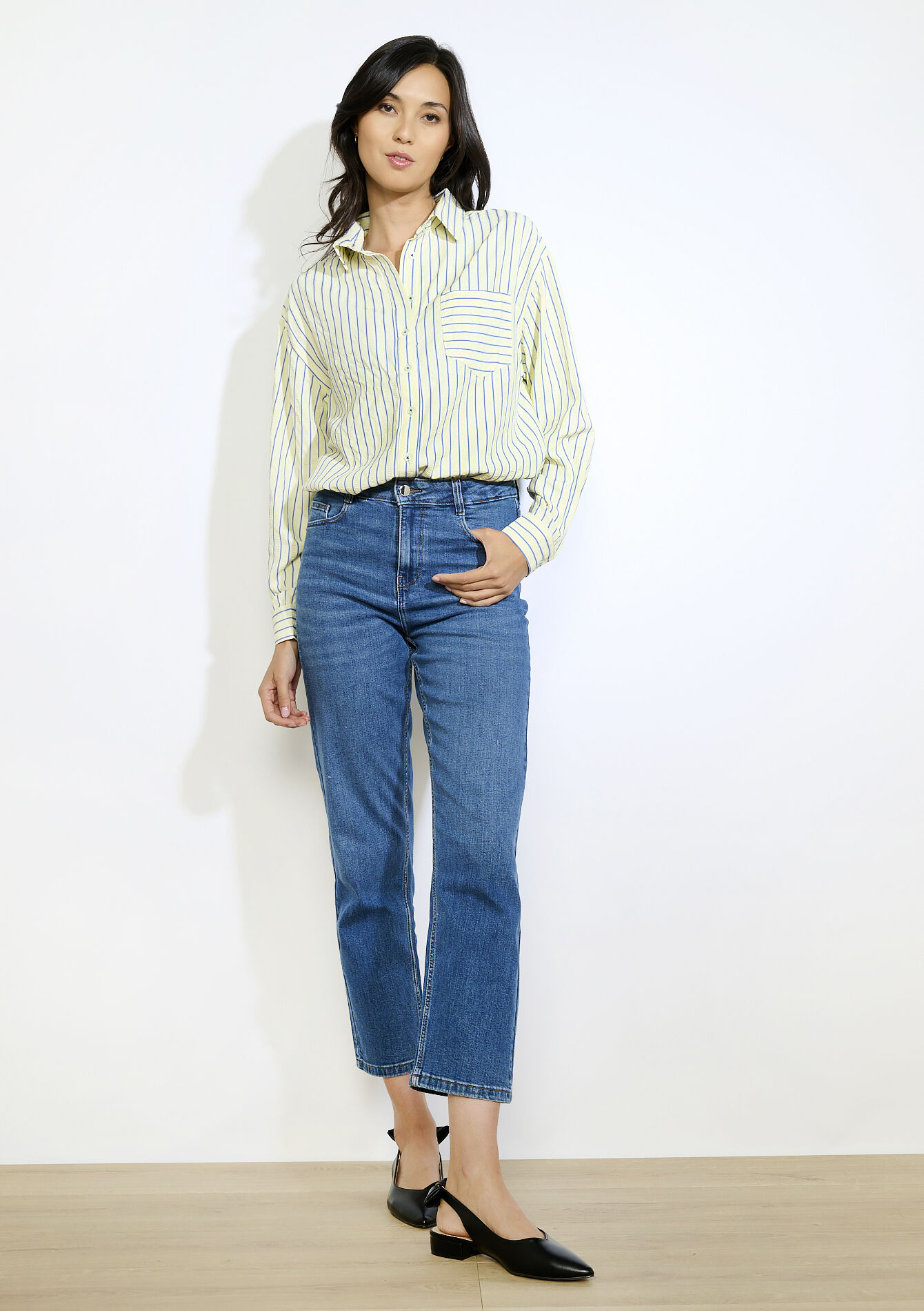 Hoge taille rechte jeans, Hoge taille rechte jeans - MEDIUM BLUE - 22000598_0500