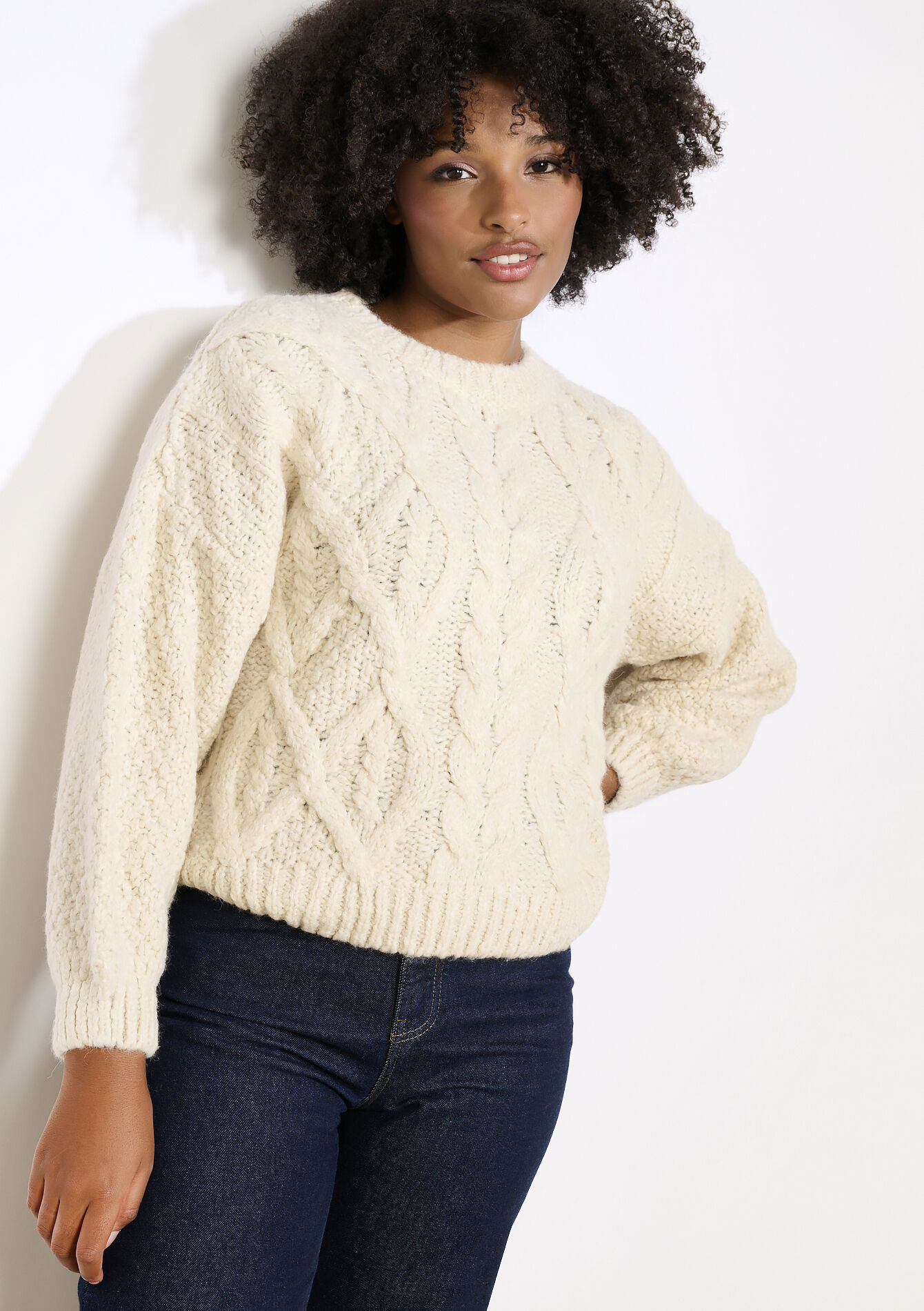 Dikke kabeltrui met col, Dikke kabeltrui met col - VANILLA WHITE - 04007127_1013