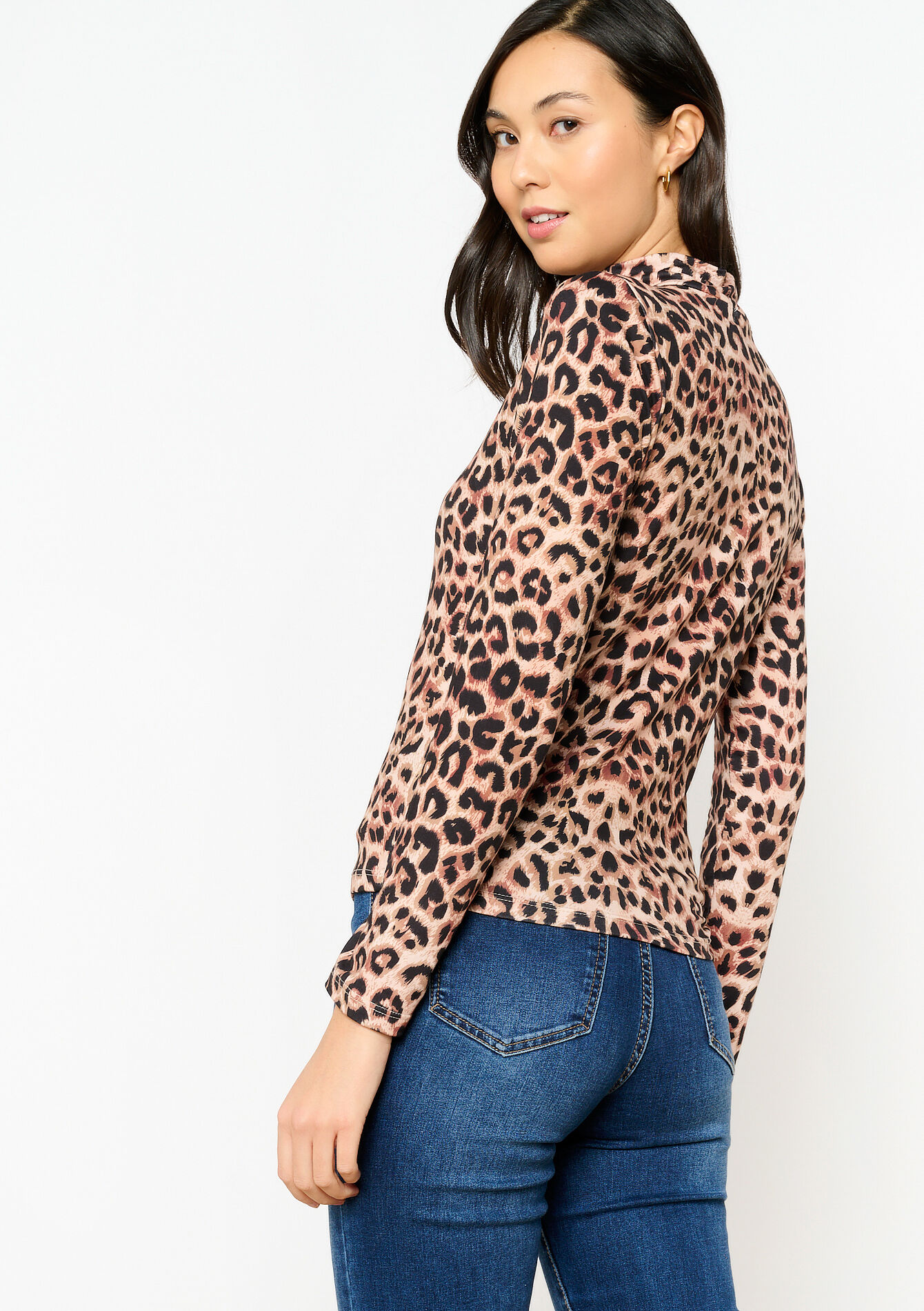 T-shirt met col in luipaardprint - LT BEIGE - 02400281_2527