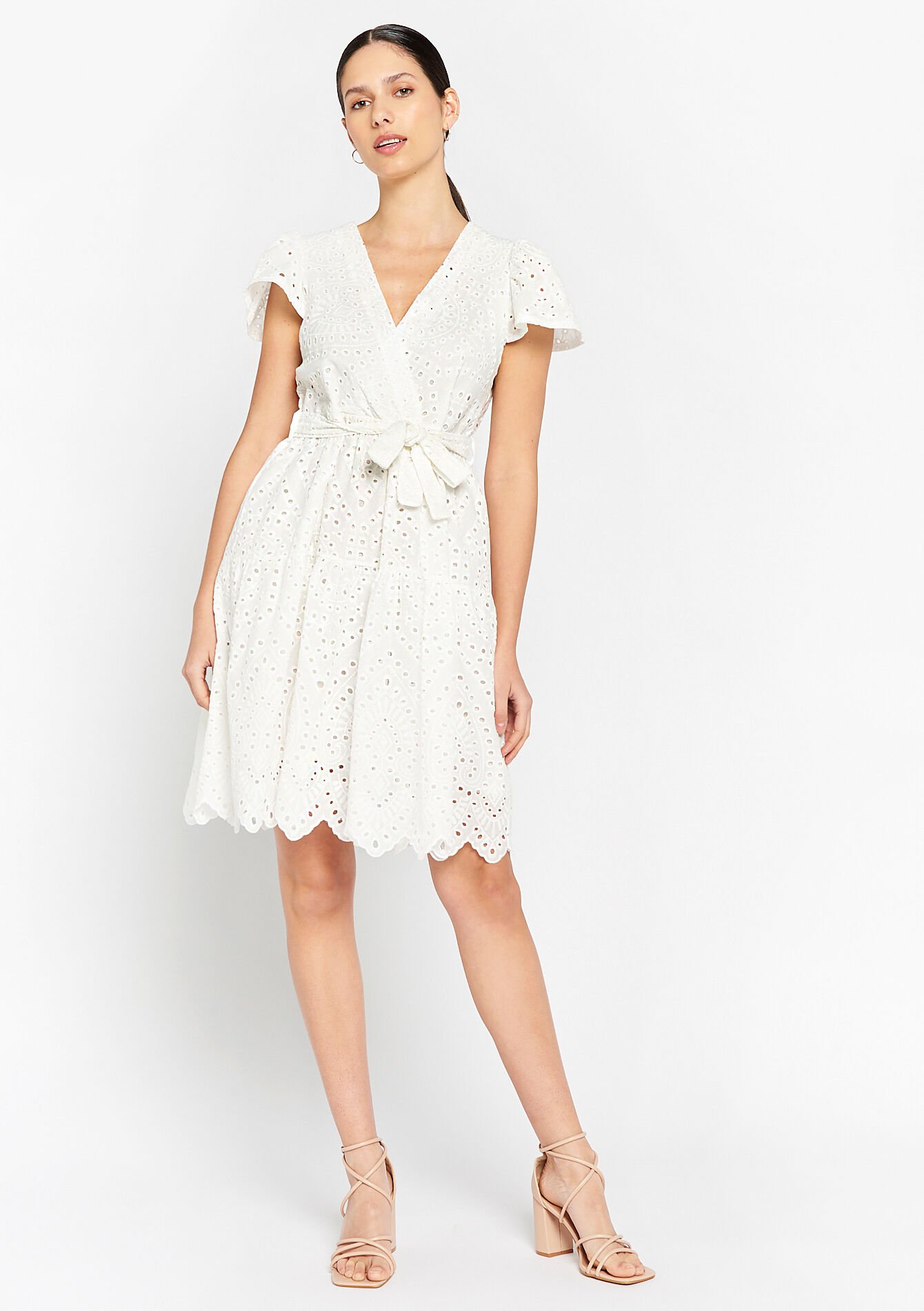 Dress with broderie anglaise, Dress with broderie anglaise - ECRU WHITE - 08103260_2506