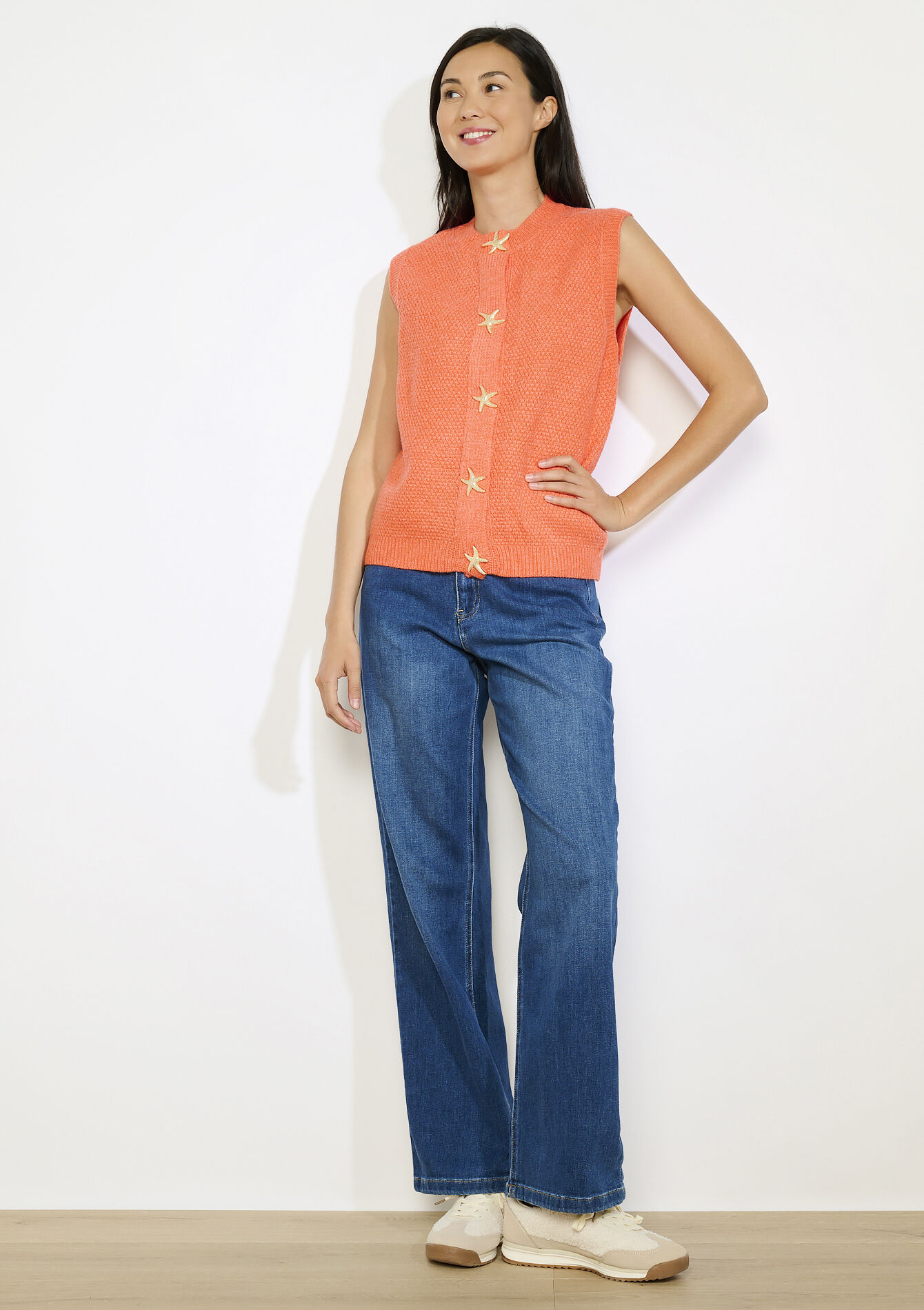 Cardigan sans manches à boutons étoile, Cardigan sans manches à boutons étoile - ORANGE BRIGHT - 04101355_1255