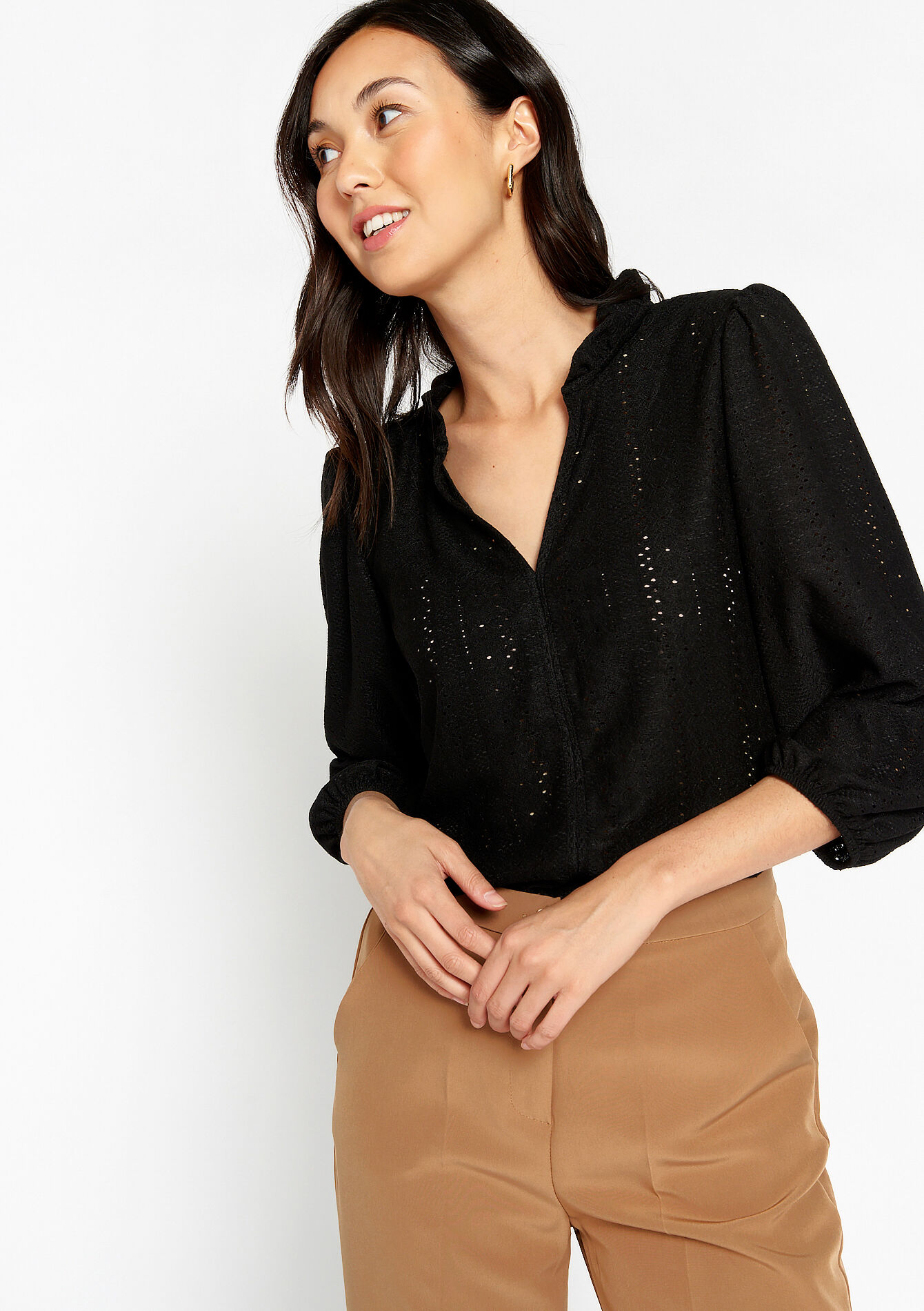 Blouse met broderie anglaise, Blouse met broderie anglaise - BLACK - 02400257_1119