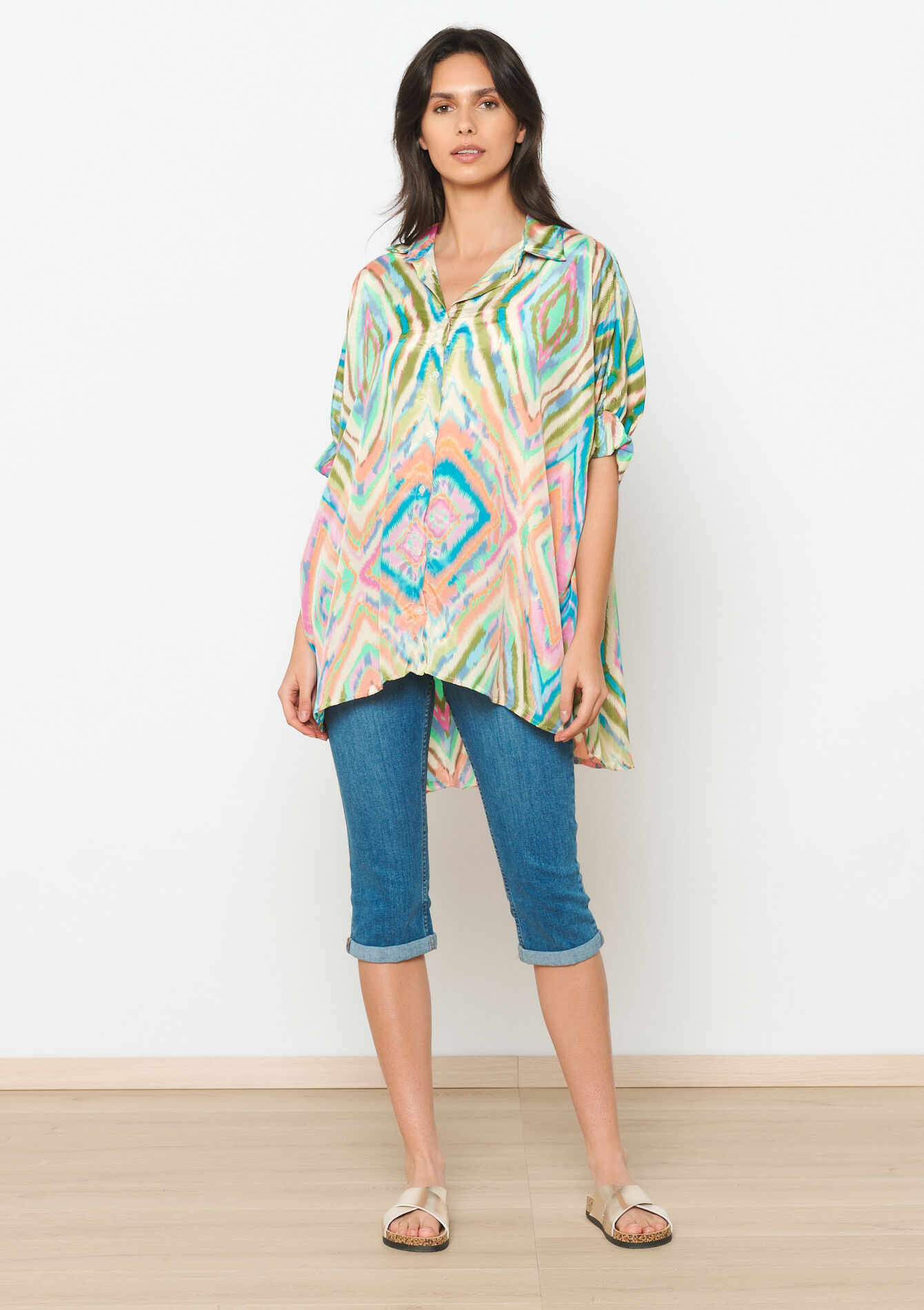 Oversized hemd met etnische print, Oversized hemd met etnische print - MULTICOLOR - 05702446_1000
