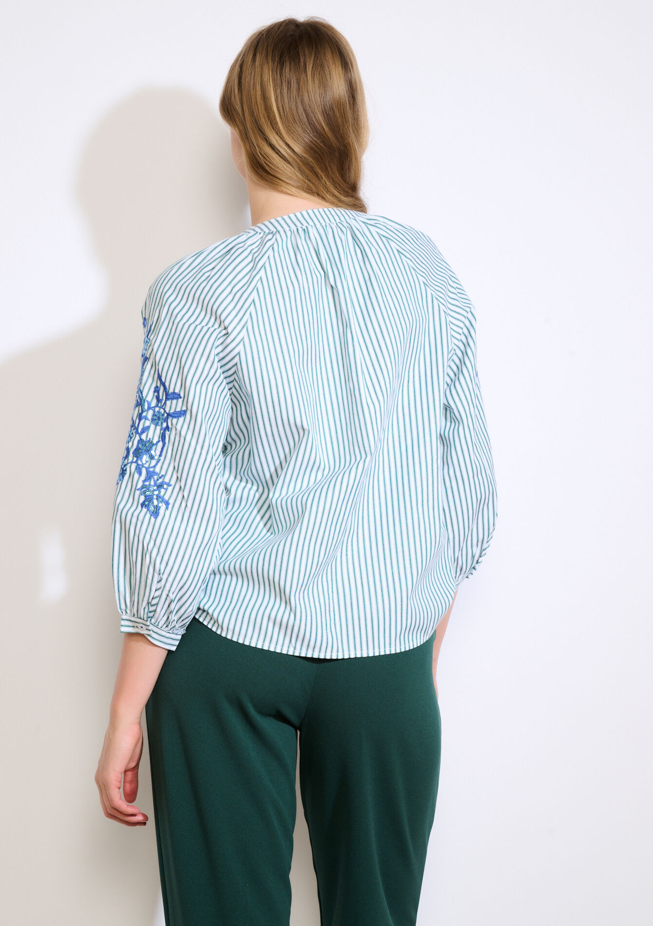 Gestreept hemd met pailletten, Gestreept hemd met pailletten - BOTTLE GREEN - 05702911_1778