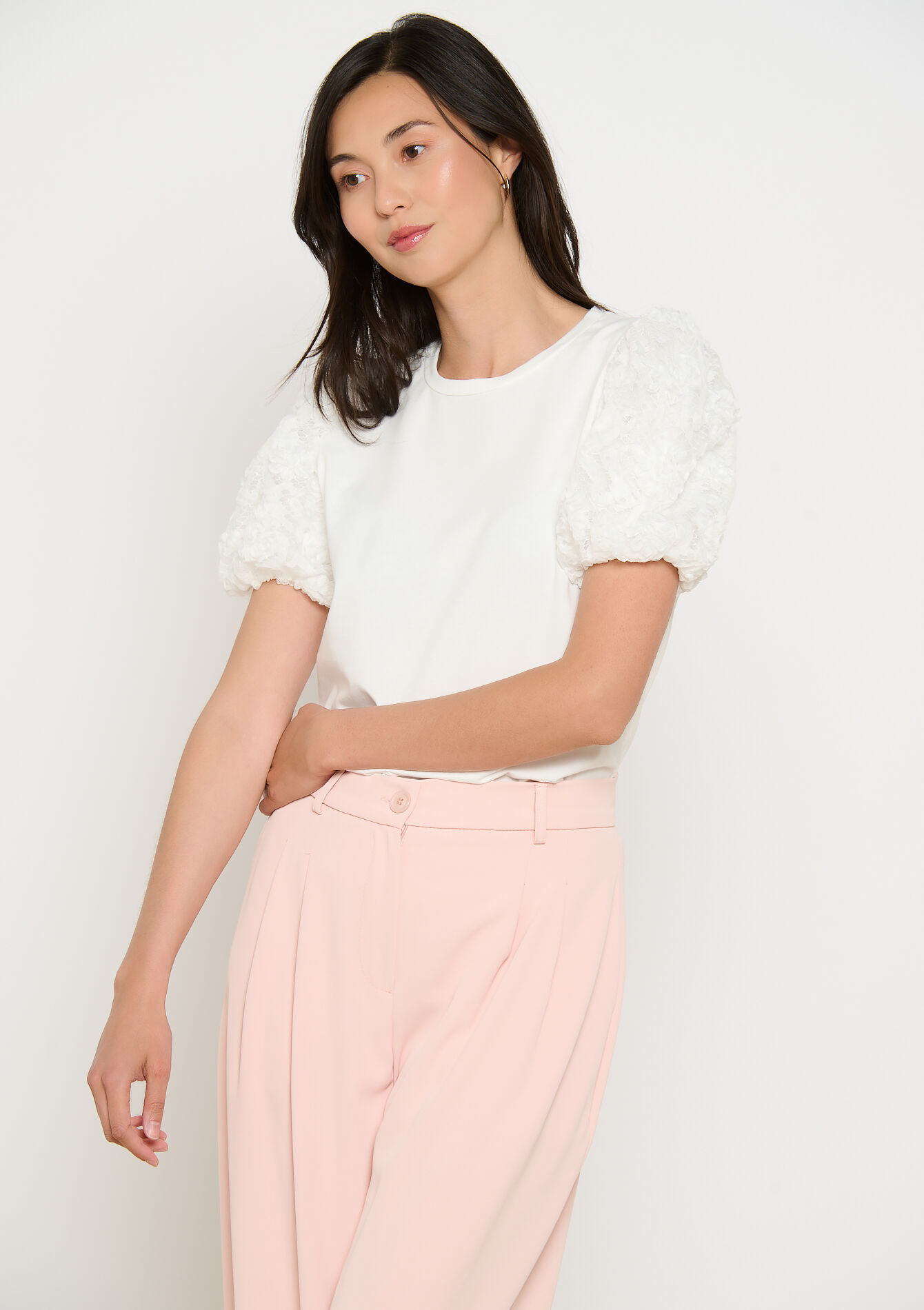 Puff-sleeve t-shirt, Puff-sleeve t-shirt - OPTICAL WHITE - 02301839