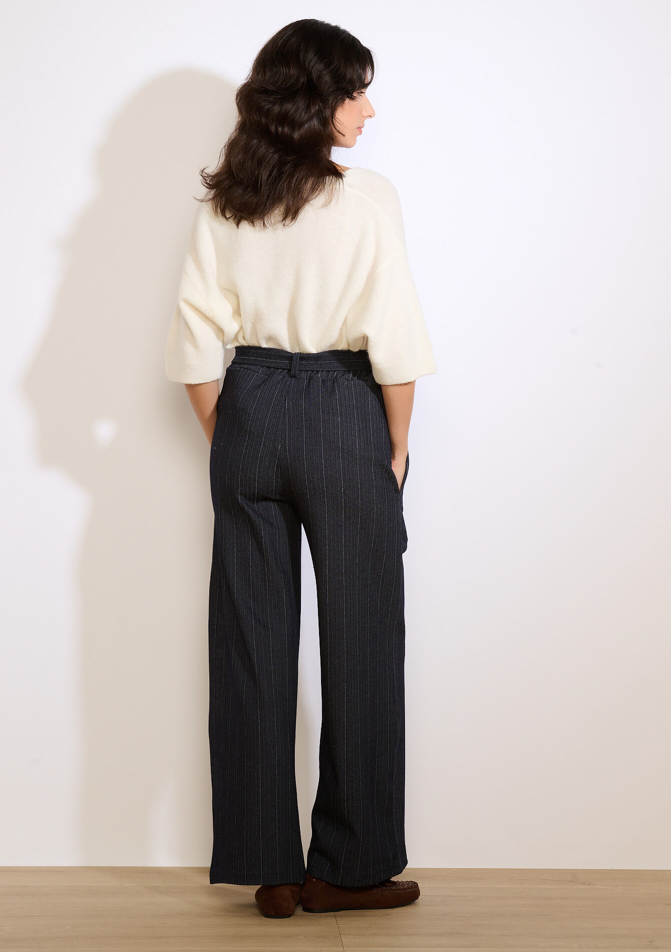 Wijde broek met krijtstreep, Wijde broek met krijtstreep - NAVY BASIC - 06601060_2723