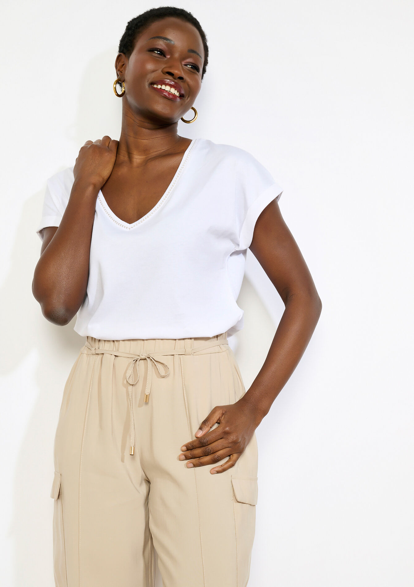 T-shirt met V-hals - OPTICAL WHITE - 02301937_1019