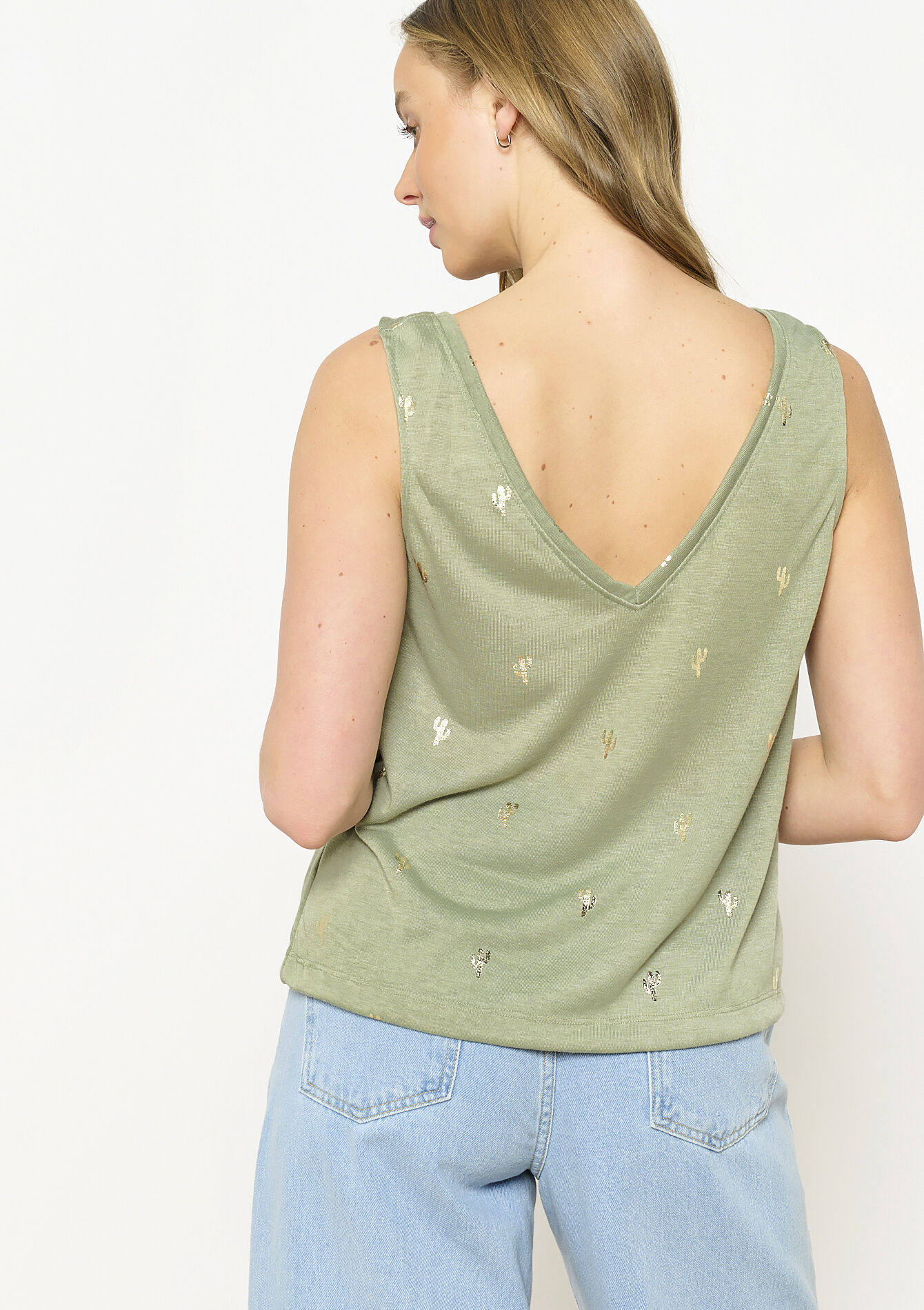 Gold-detail sleeveless top - KHAKI FADED - 02200469